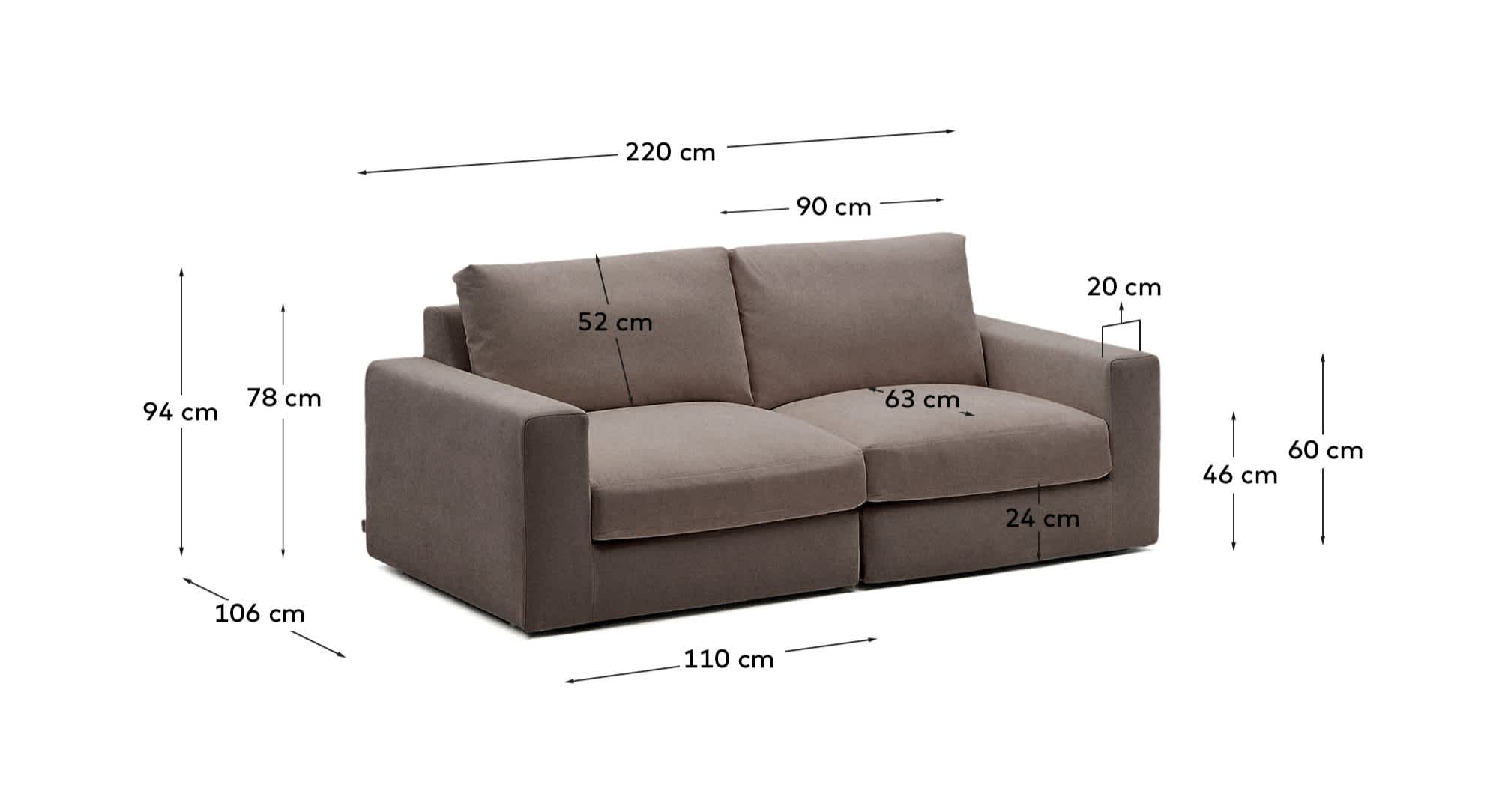 Alea dark brown chenille 3-seater modular sofa with removable cover 220cm