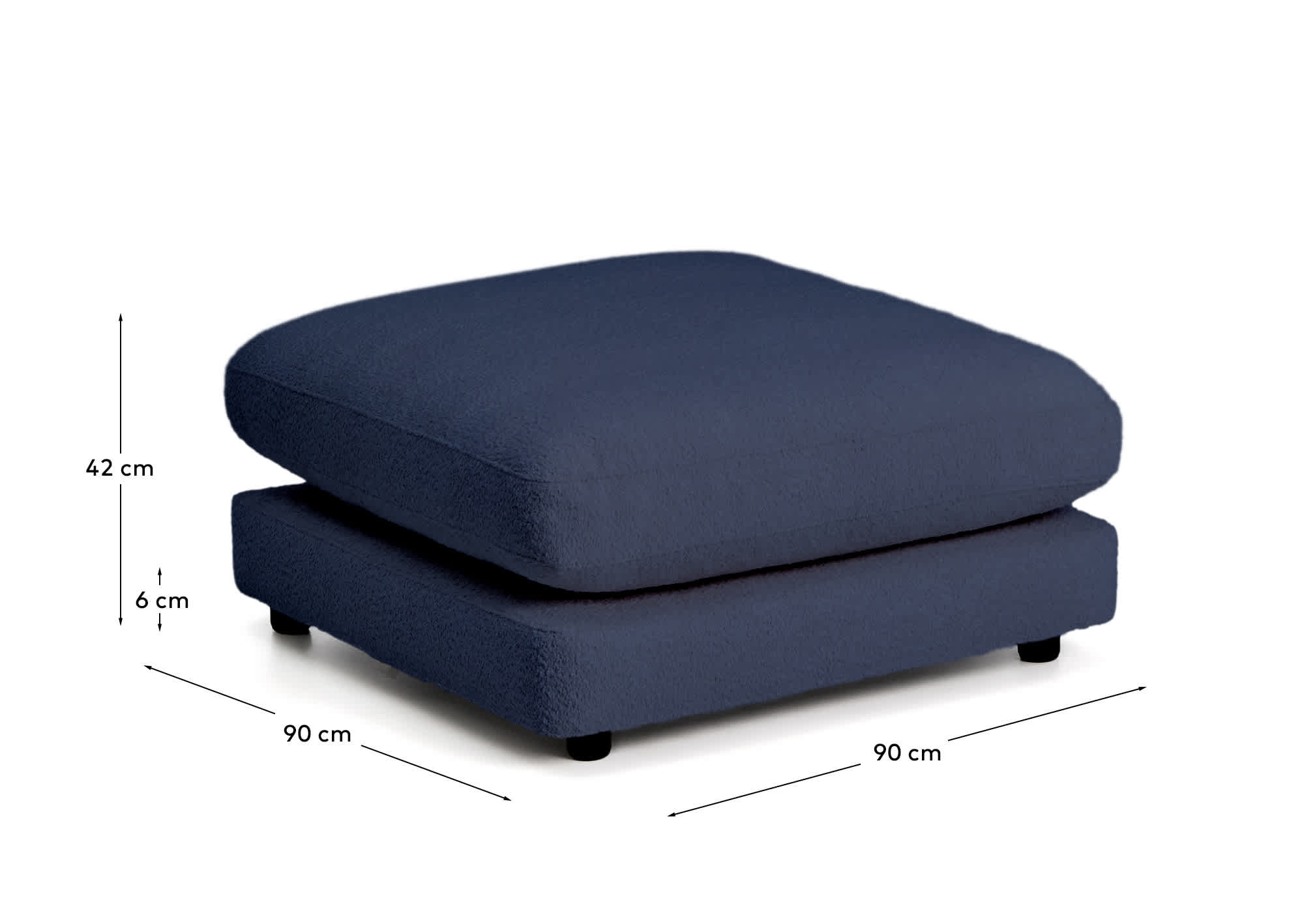 Gala blue fire-retardant bouclé footrest FSC Mix Credit 90 x 90cm