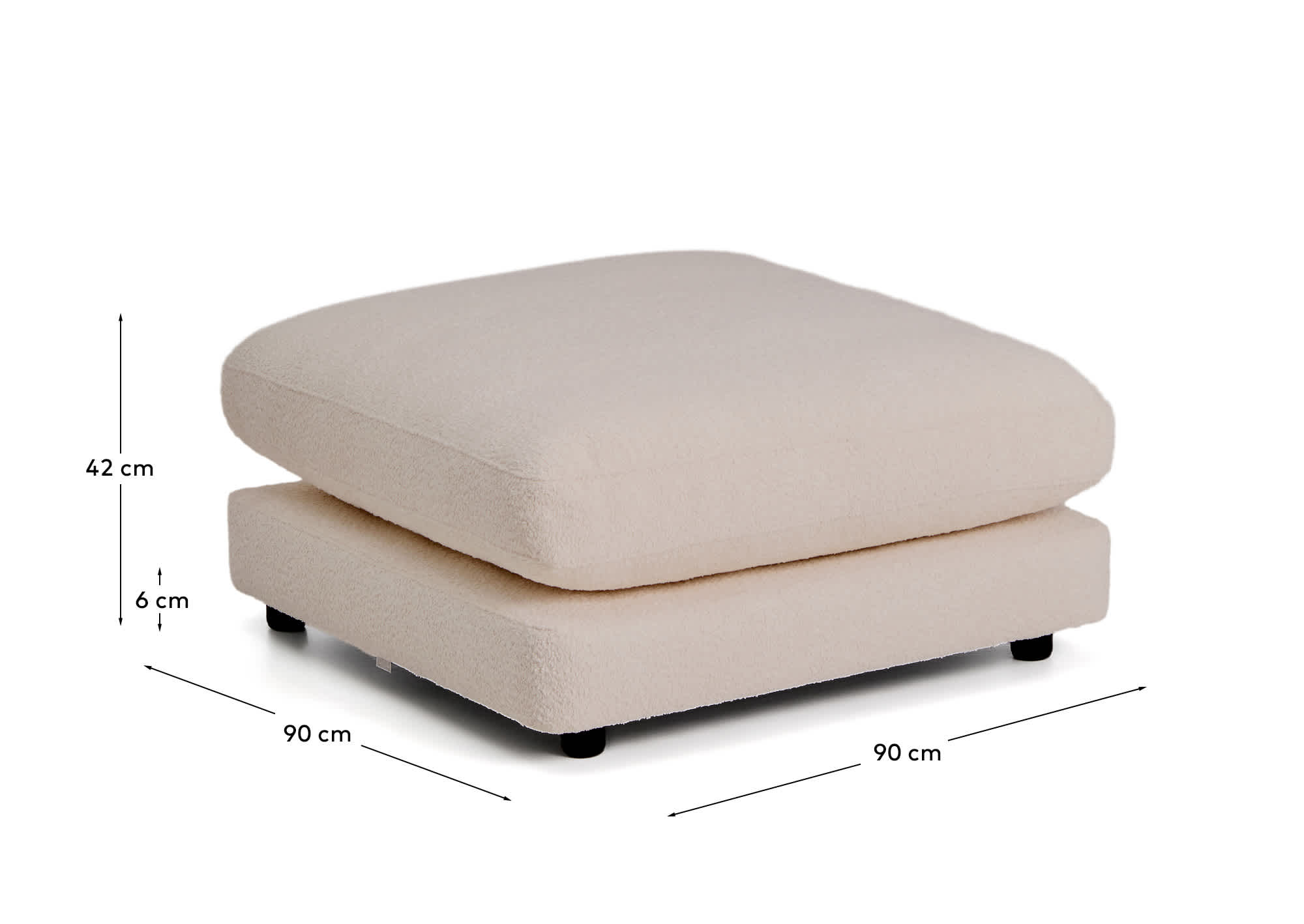 Gala beige fire-retardant bouclé footrest FSC Mix Credit 90 x 90cm