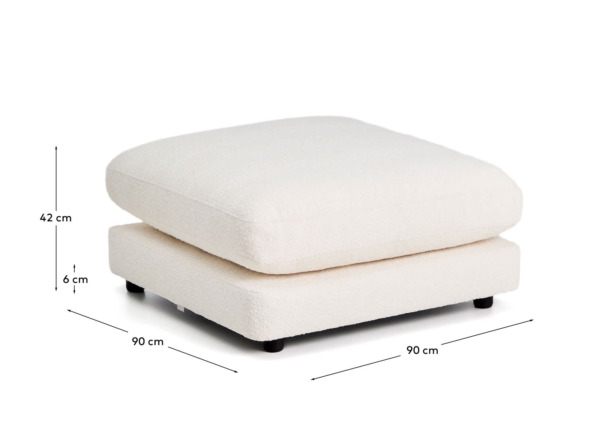 Gala ecru fire-retardant bouclé footrest FSC Mix Credit 90 x 90cm