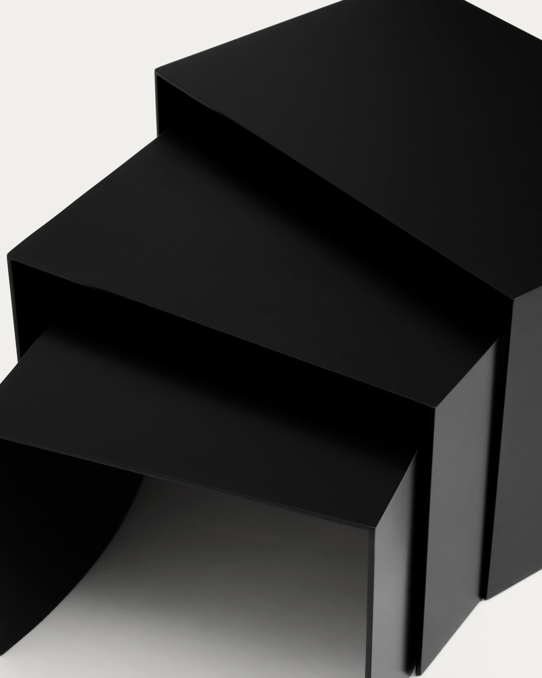 Litto set of 3 black, lacquered MDF nesting tables 60 x 40 / 51 x 36 / 42 x 31 cm