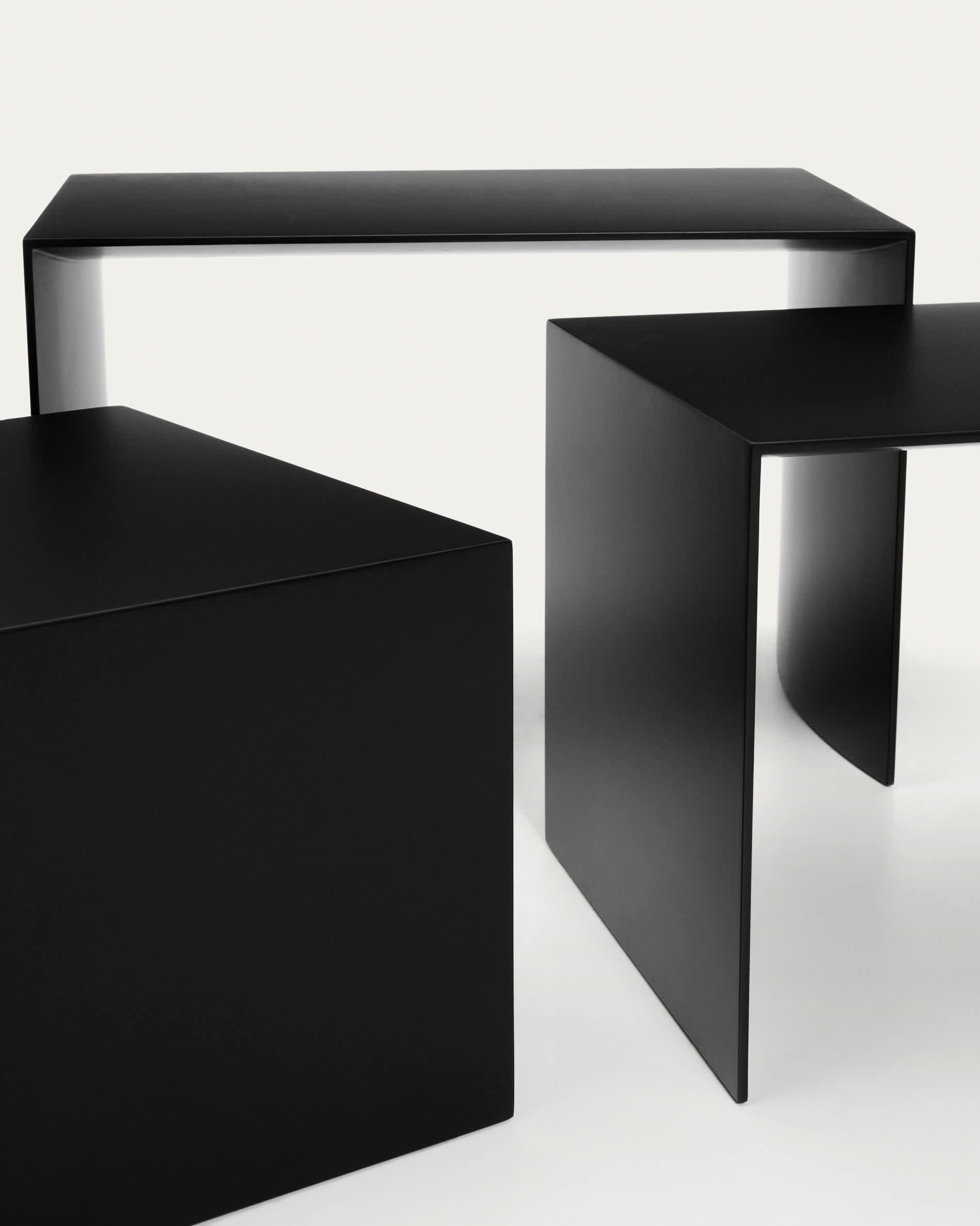 Litto set of 3 black, lacquered MDF nesting tables 60 x 40 / 51 x 36 / 42 x 31 cm