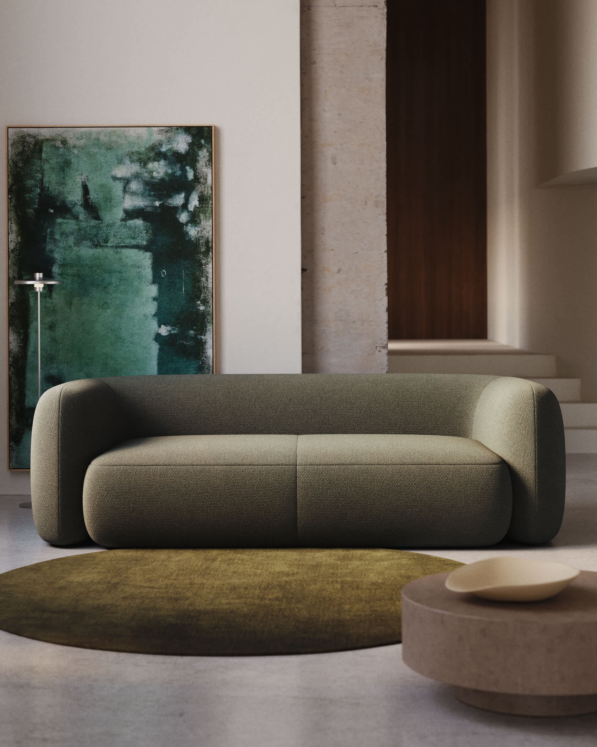 Martina fire-retardant green chenille 3-seater sofa 246 cm FSC Mix Credit