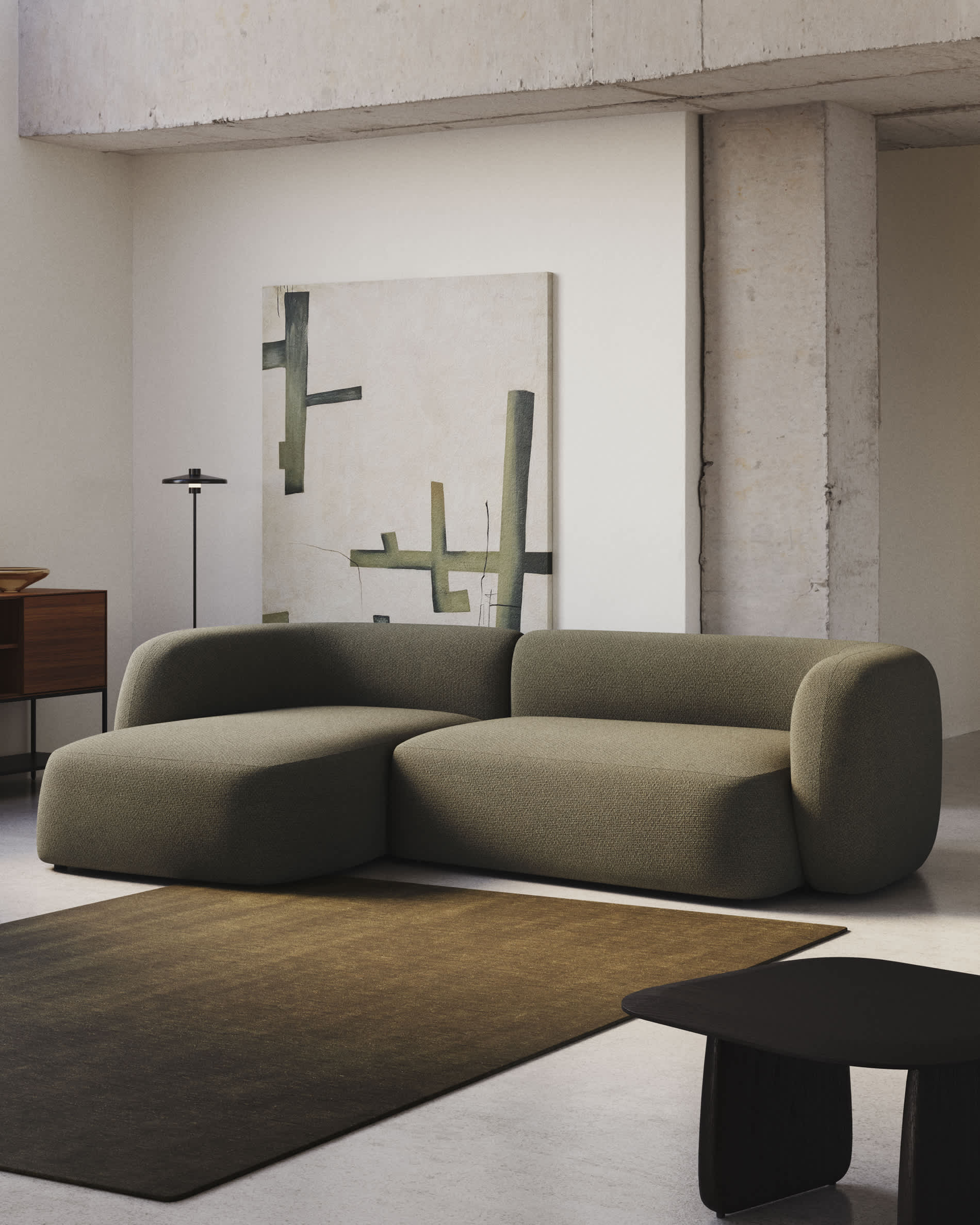 Martina green chenille 3-seater modular sofa with left chaise longue 287cm