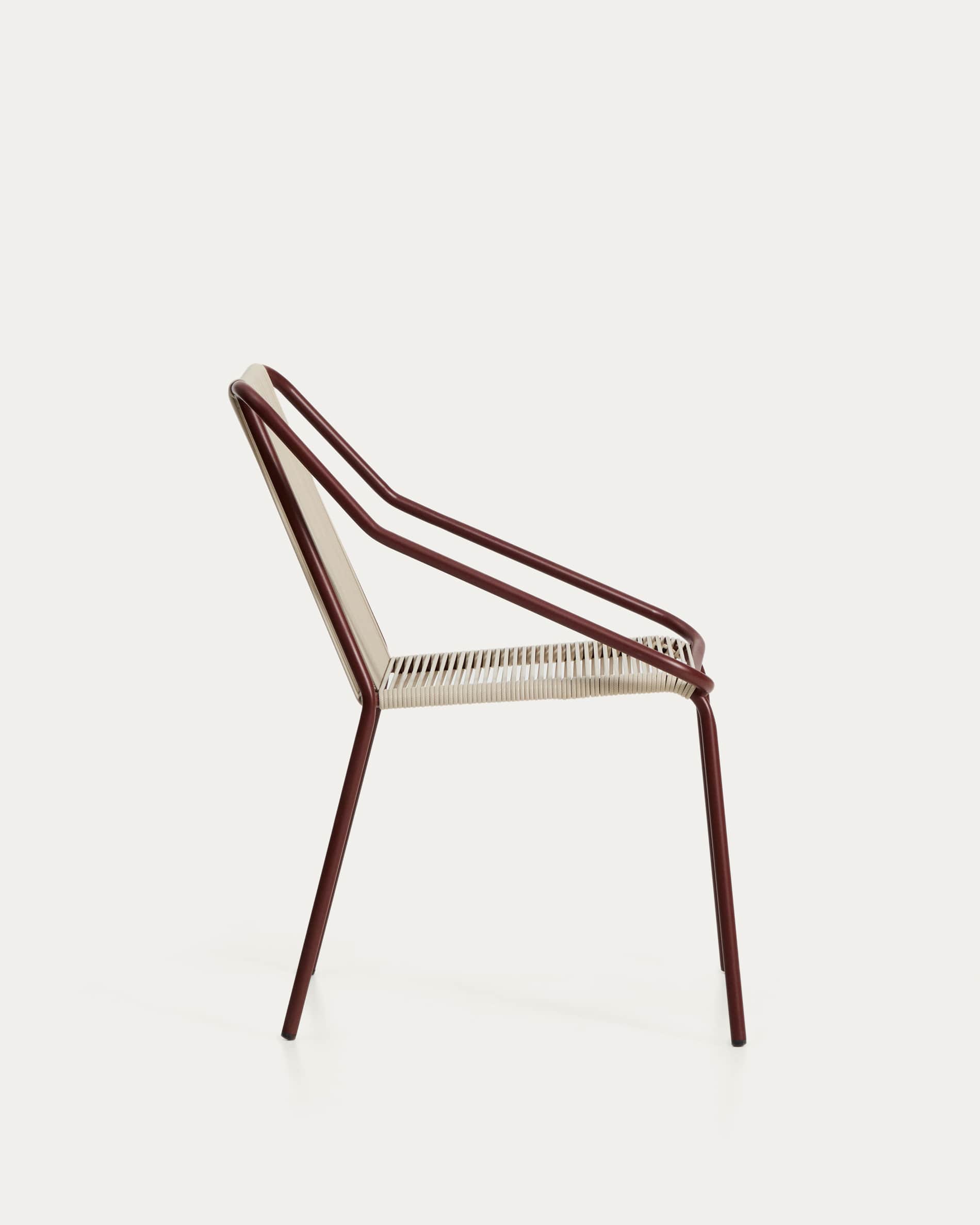 Zivia stackable outdoor chair in ecru rope cord and burgundy galvanised steel