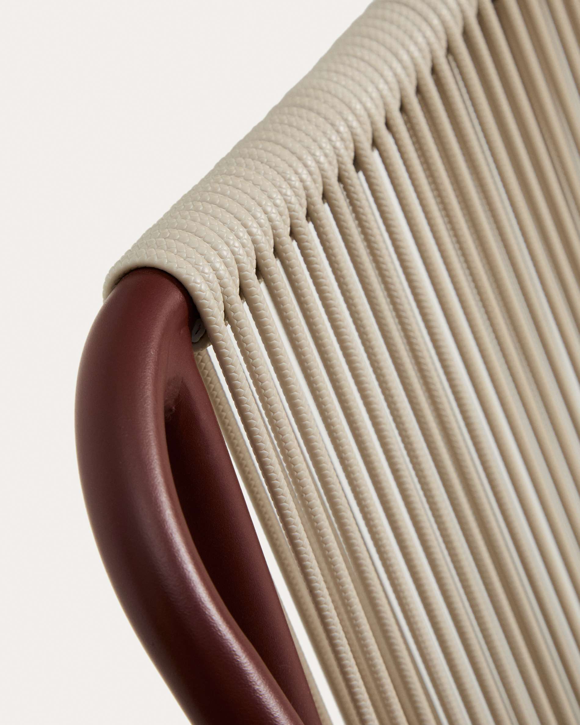 Zivia stackable outdoor chair in ecru rope cord and burgundy galvanised steel