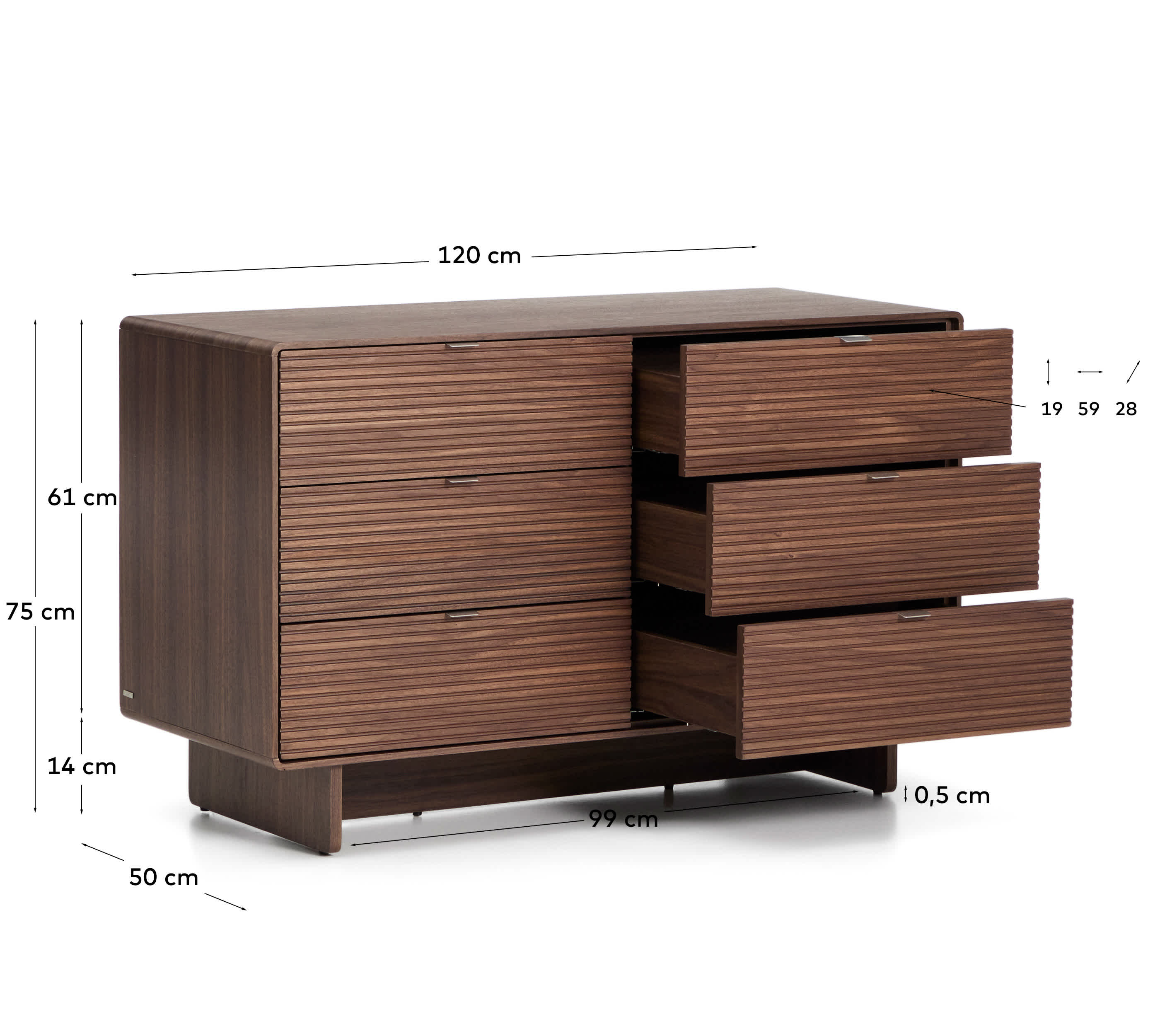 Norlen 6-drawer chest of drawers in walnut veneer FSC Mix Credit 120 x 75 cm