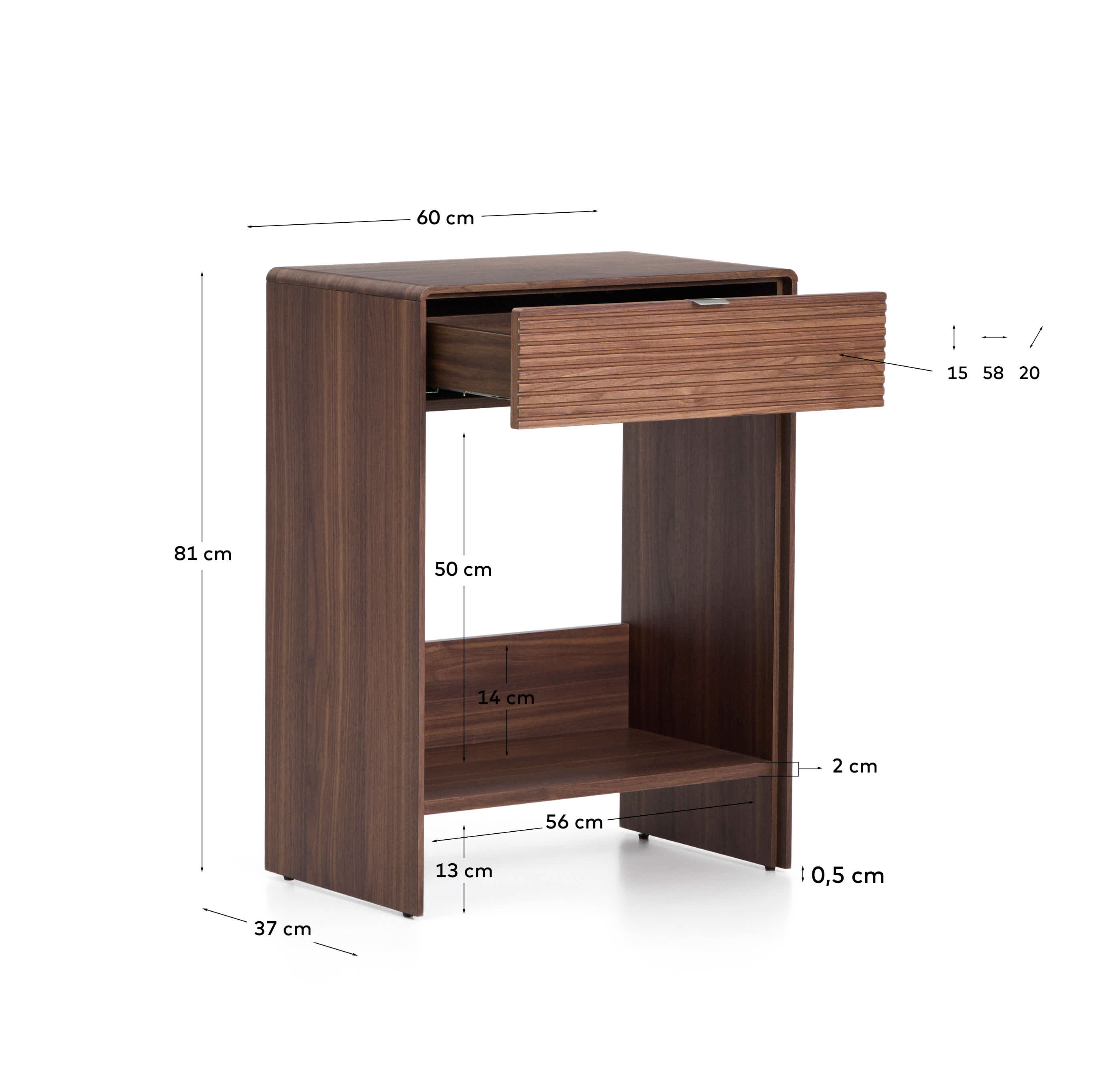 Norlen console with drawer and shelf in walnut veneer FSC Mix Credit 60 x 81 cm