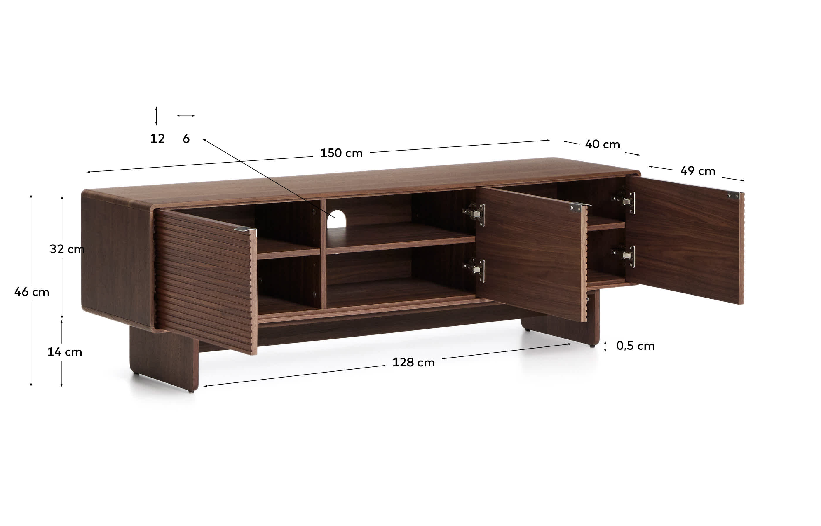Norlen 3-door TV stand in walnut veneer FSC Mix Credit 150 x 46 cm