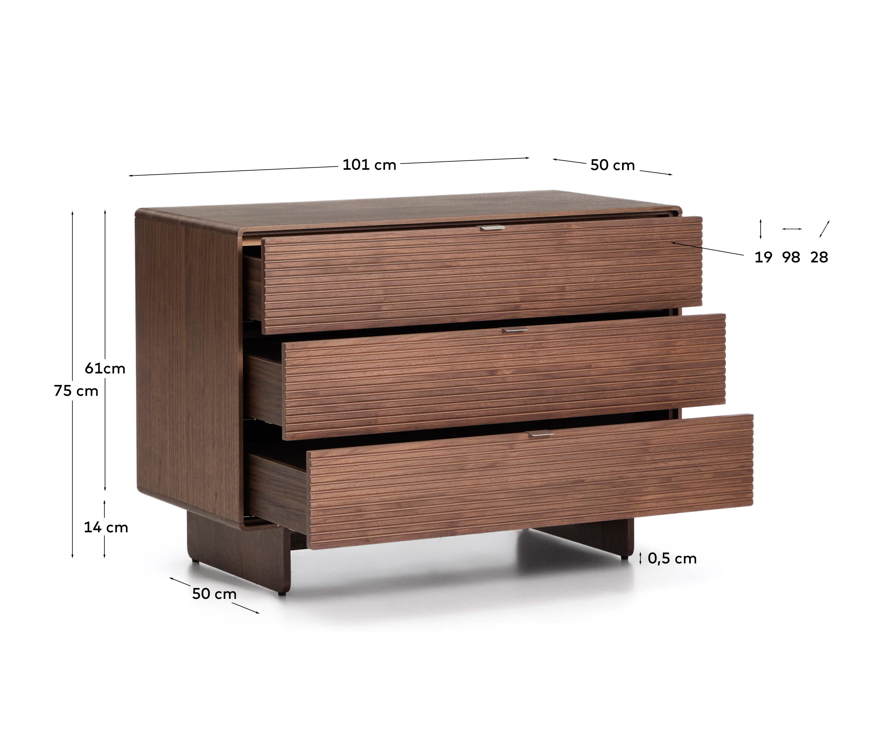 Norlen 3-drawer chest of drawers in walnut veneer FSC Mix Credit 101 x 75 cm
