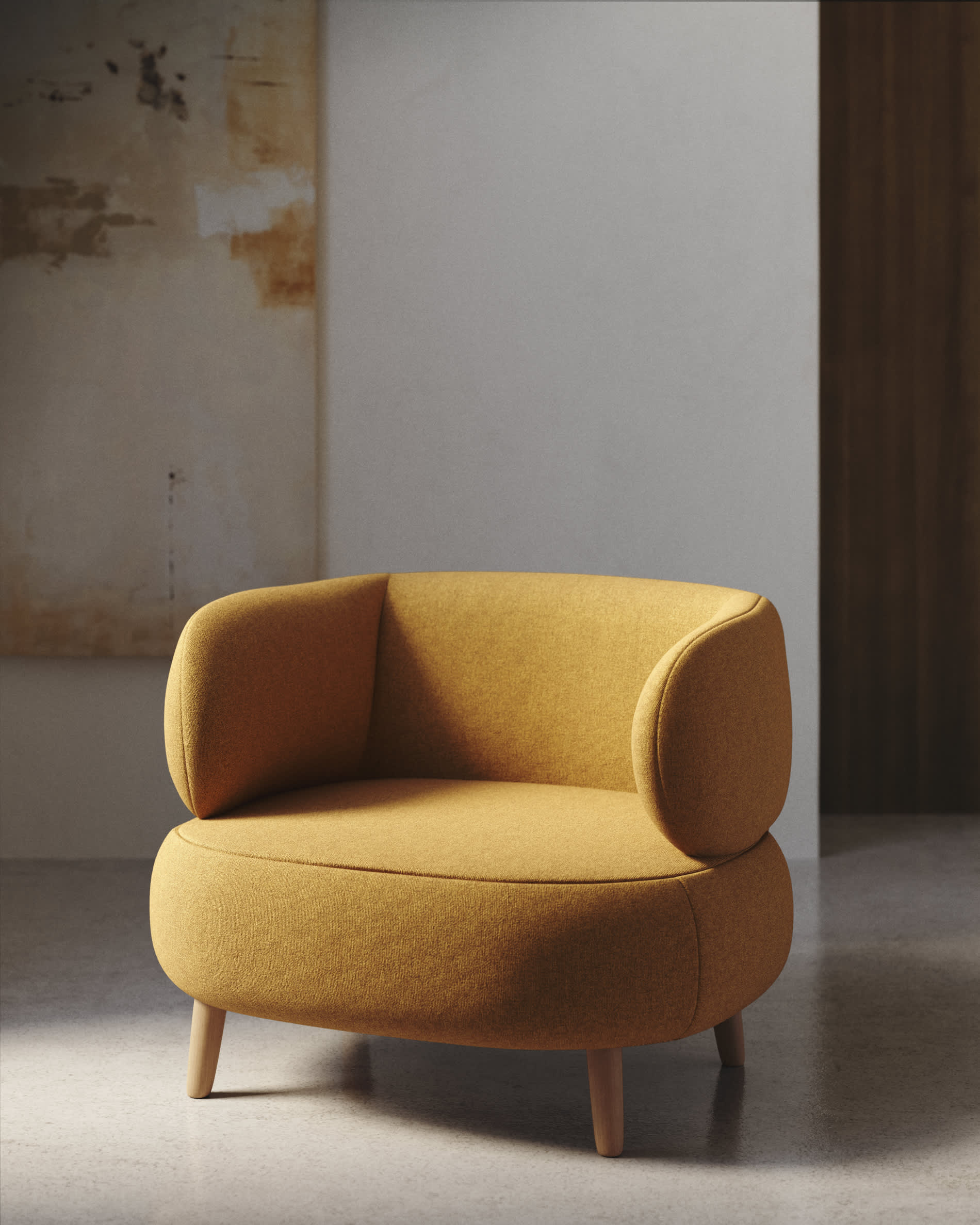 Luisa mustard armchair with solid beech wood legs 90 cm