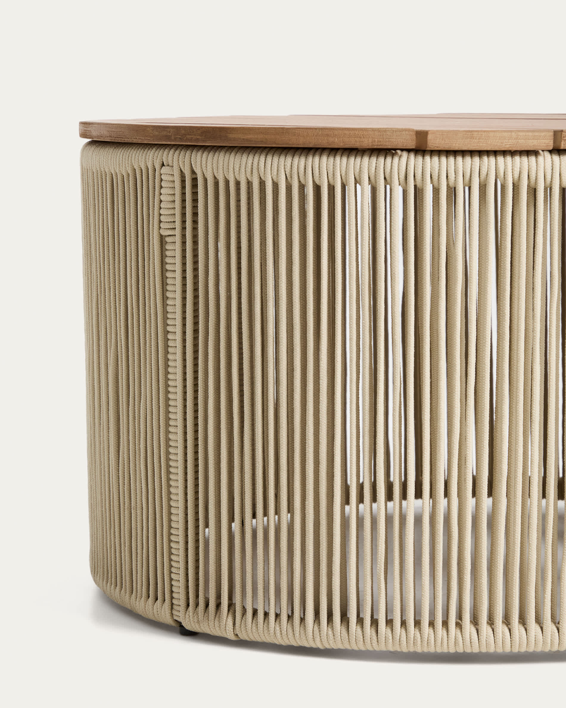 Dandara coffee table in steel, ecru rope cord and solid acacia wood Ø70cm FSC 100%