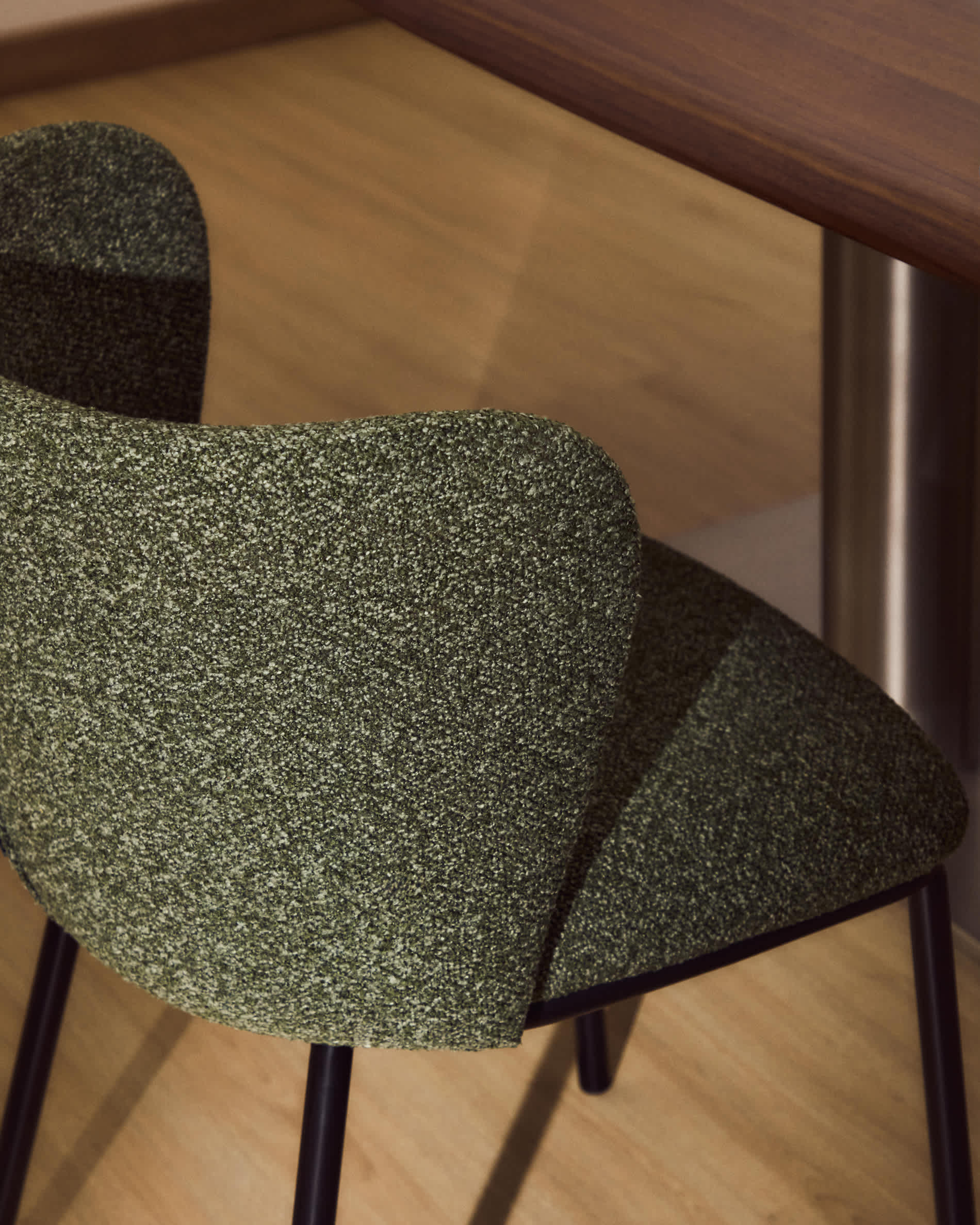 Ciselia dark green thick chenille chair with black finish steel legs FSC Mix Credit