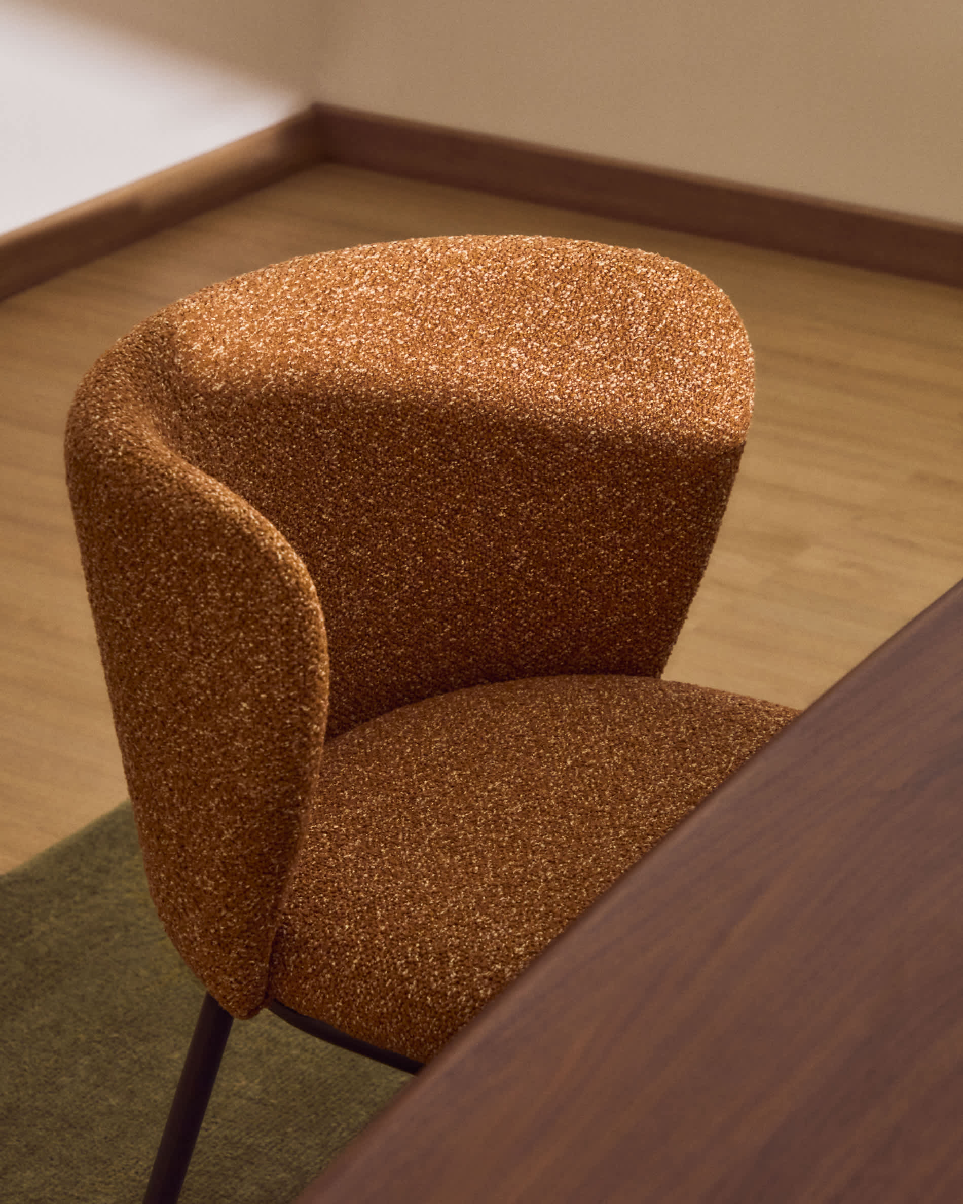 Ciselia terracotta thick chenille chair with black finish steel legs FSC Mix Credit