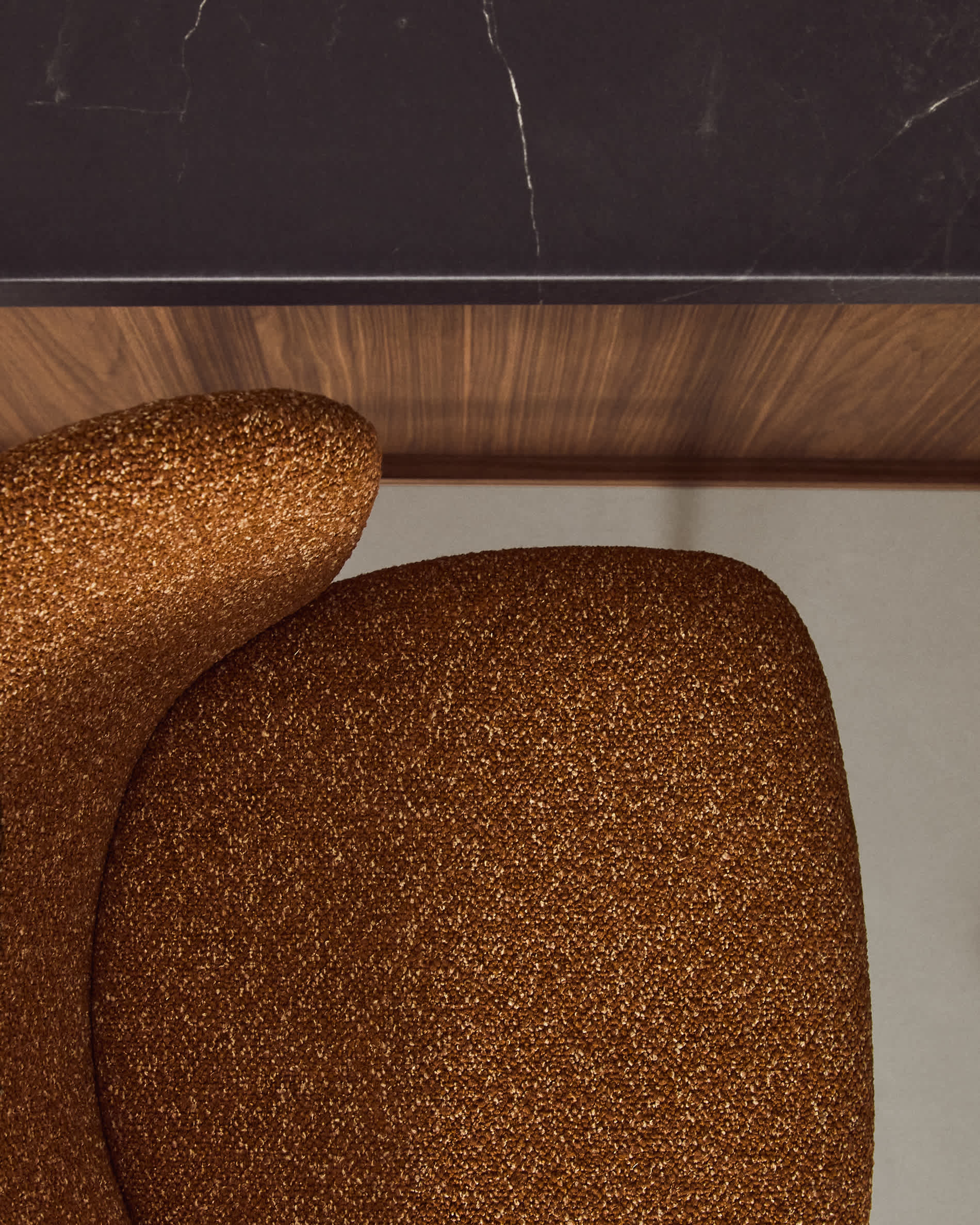 Ciselia terracotta thick chenille stool with black finish steel legs FSC Mix Credit 75cm