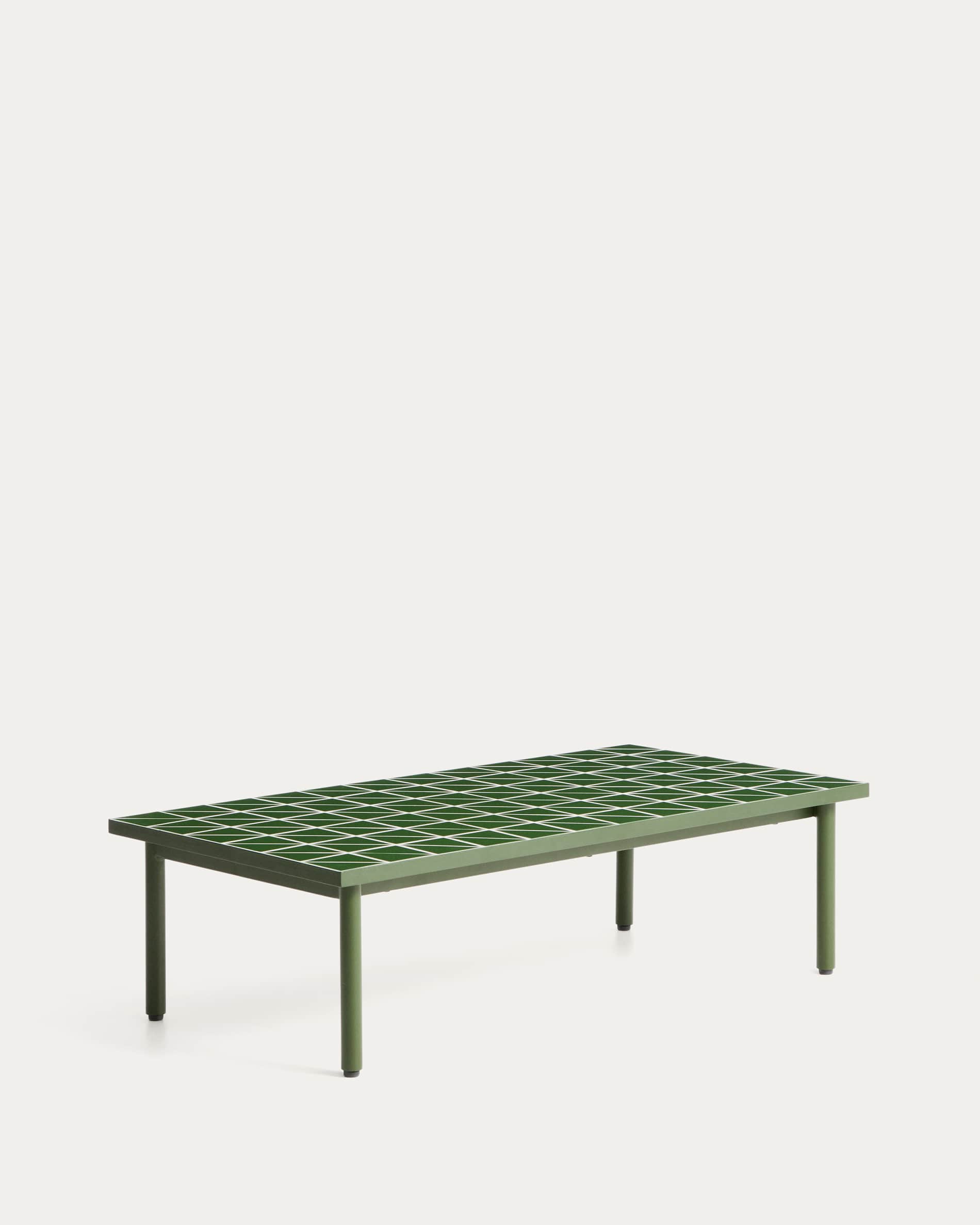 Maurina coffee table in green galvanised steel with green tiles 122 x 61 cm