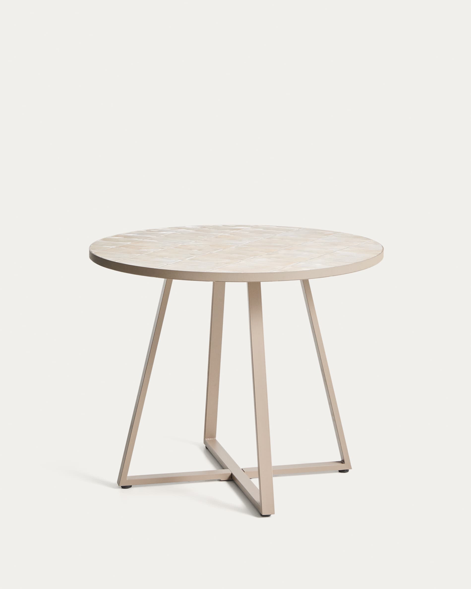 Tella round table in galvanised steel with beige tiles Ø90cm