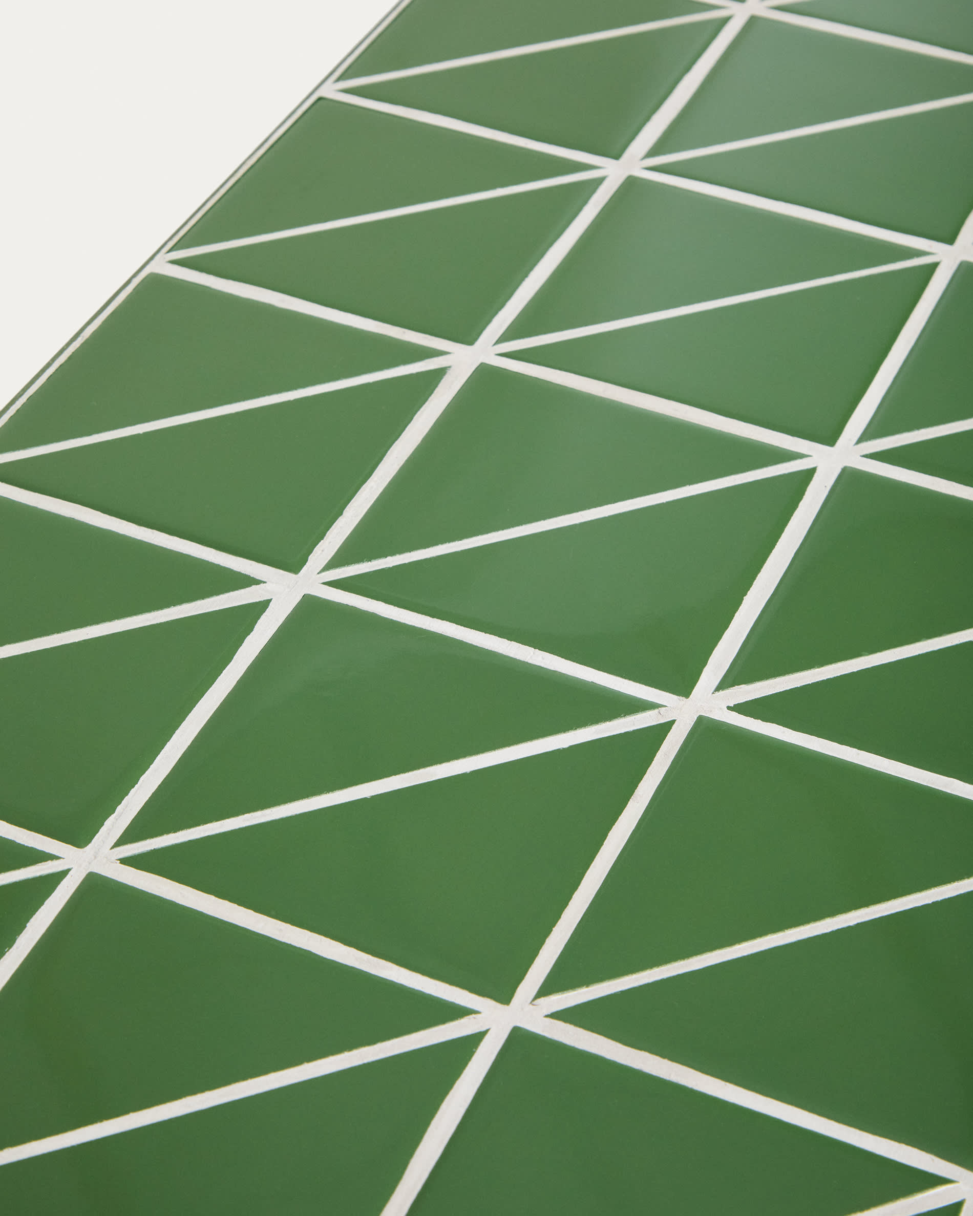 Maurina coffee table in green galvanised steel with green tiles 122 x 61 cm
