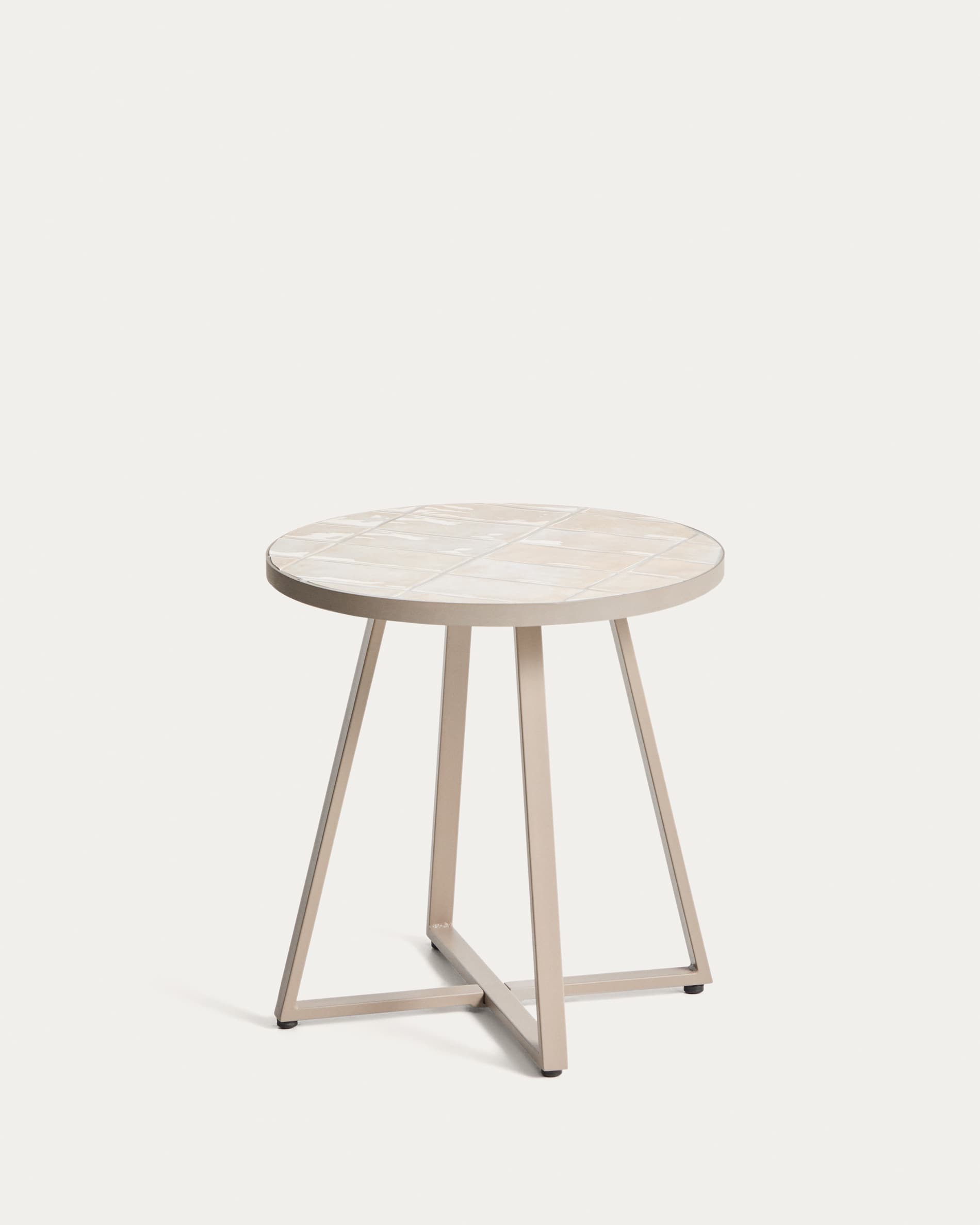 Tella round side table in galvanised steel with beige tiles Ø45 cm
