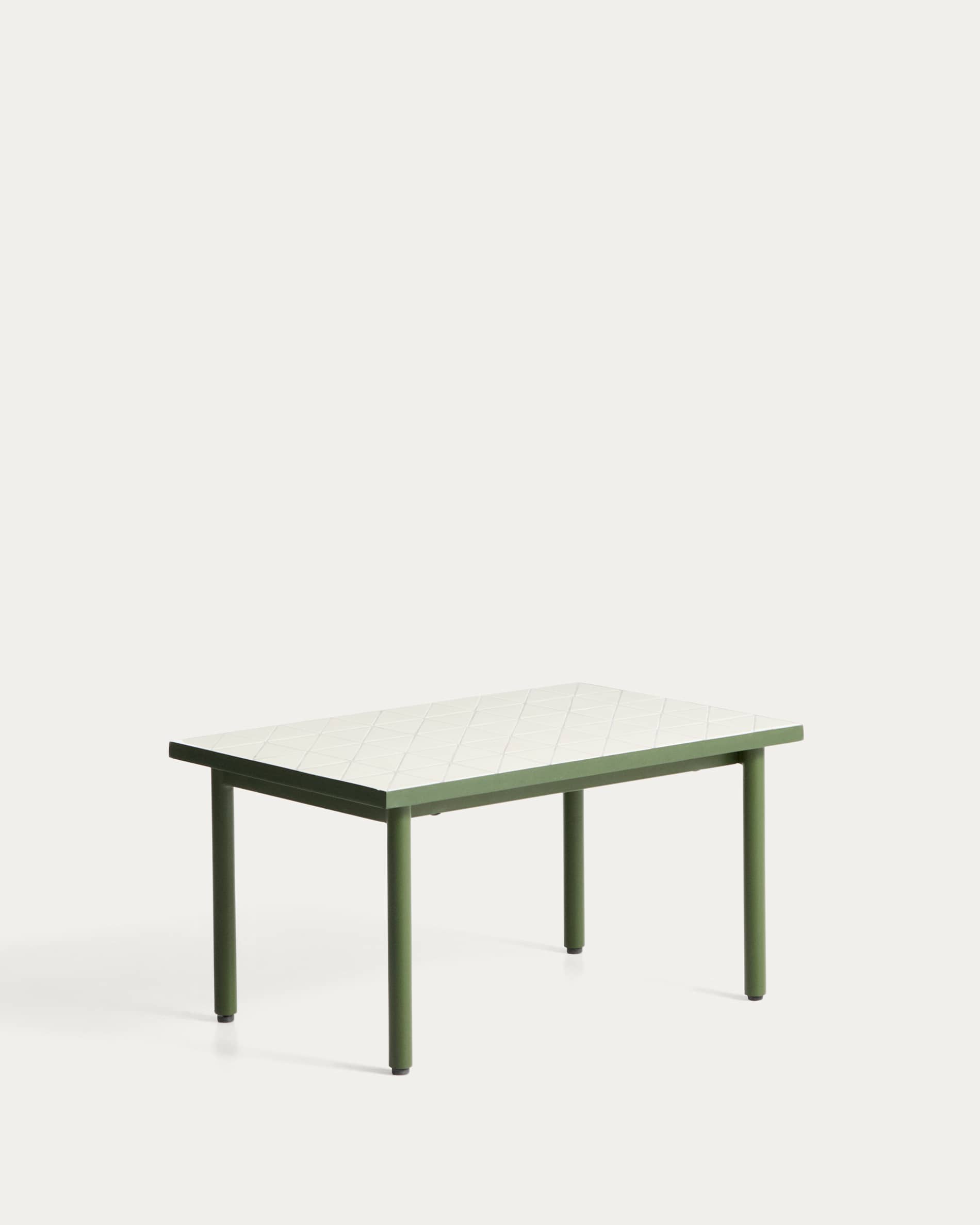 Maurina side table in green galvanised steel with ecru tiles 81 x 51 cm