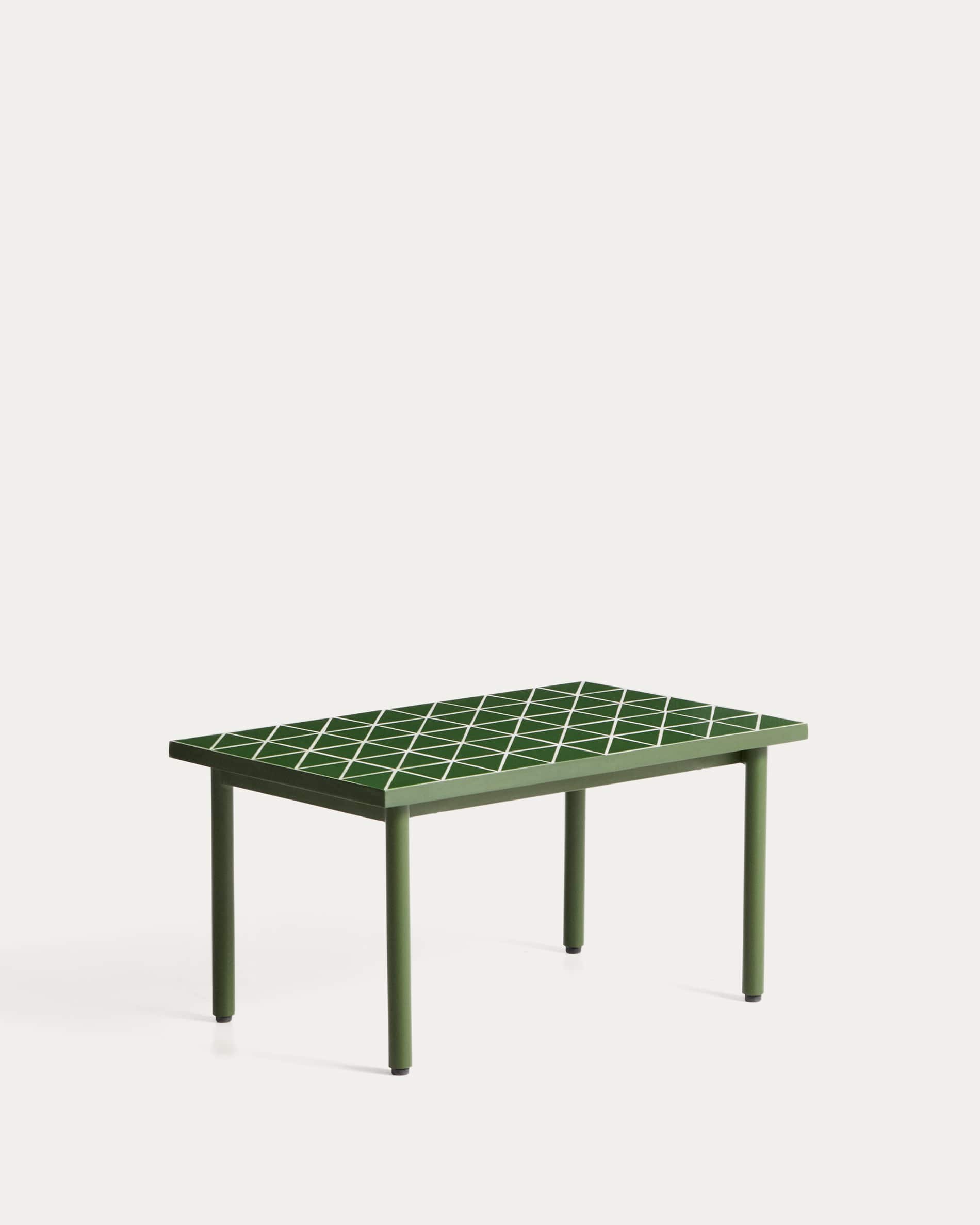 Maurina side table in green galvanised steel with ecru tiles 81 x 51 cm