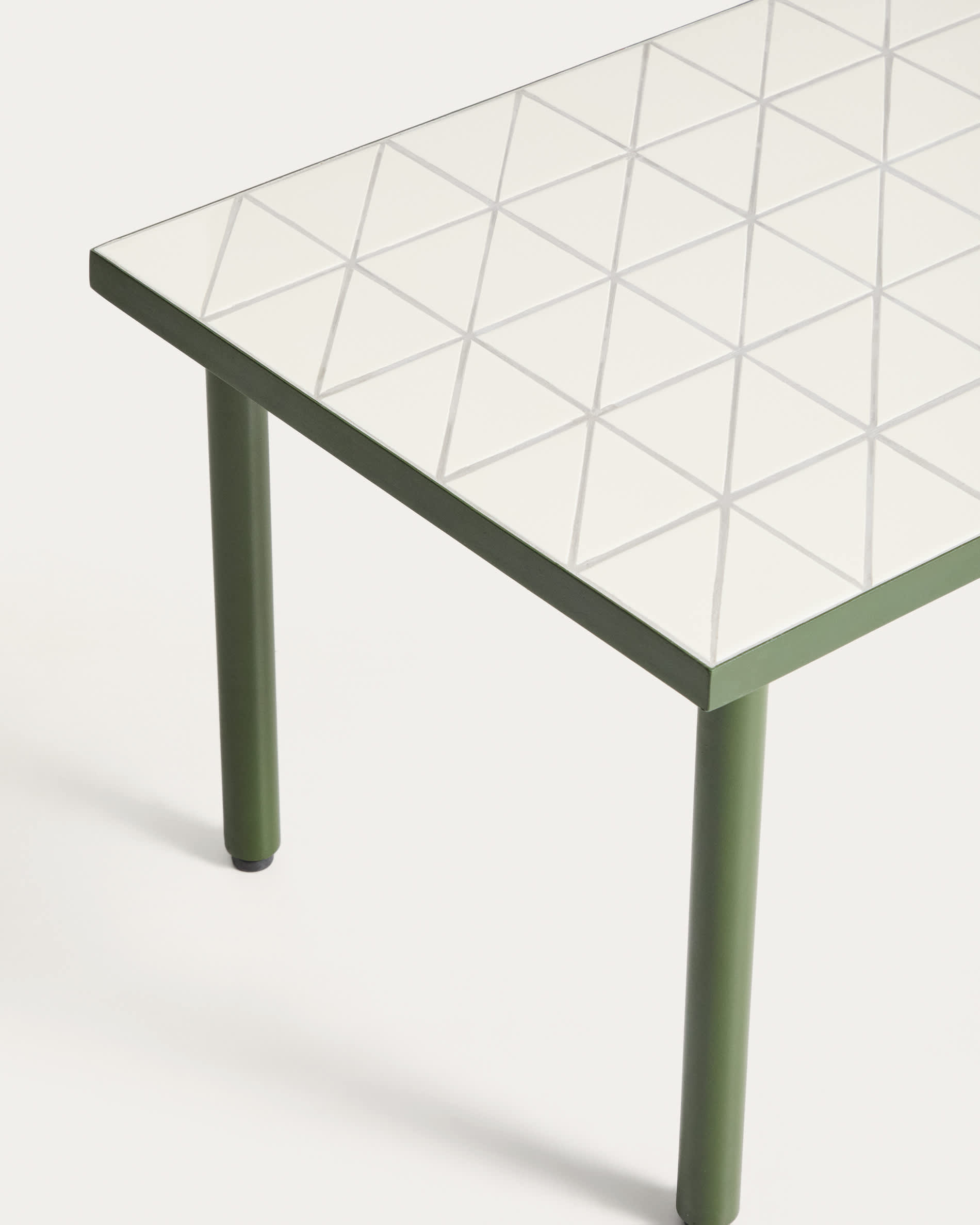 Maurina side table in green galvanised steel with ecru tiles 81 x 51 cm