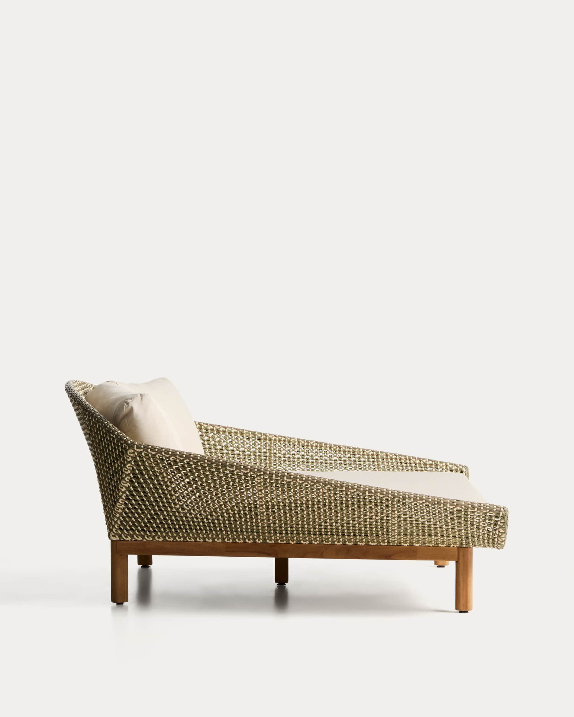 Olbia double sun lounger in synthetic rattan and FSC 100% solid teak wood