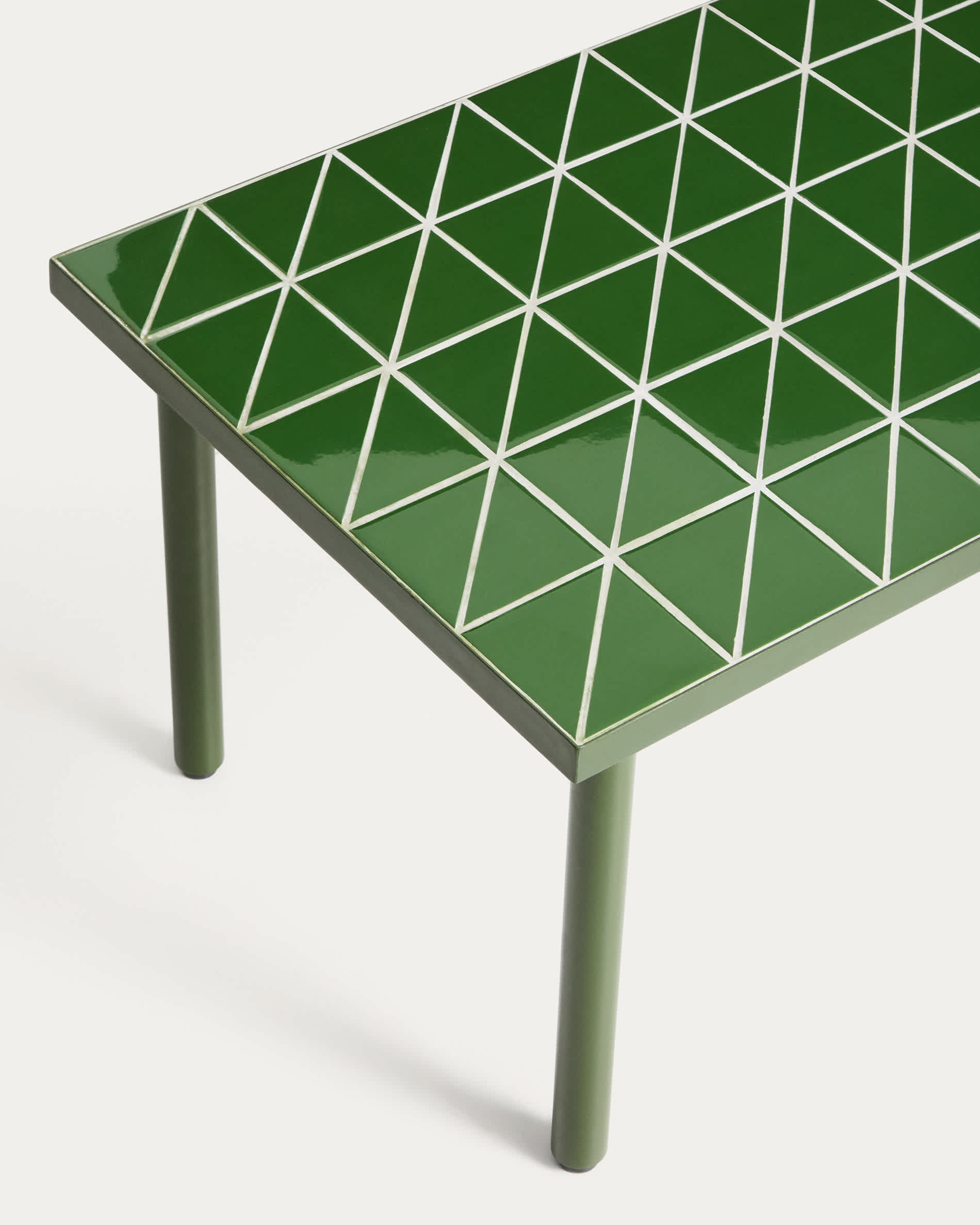 Maurina side table in green galvanised steel with ecru tiles 81 x 51 cm