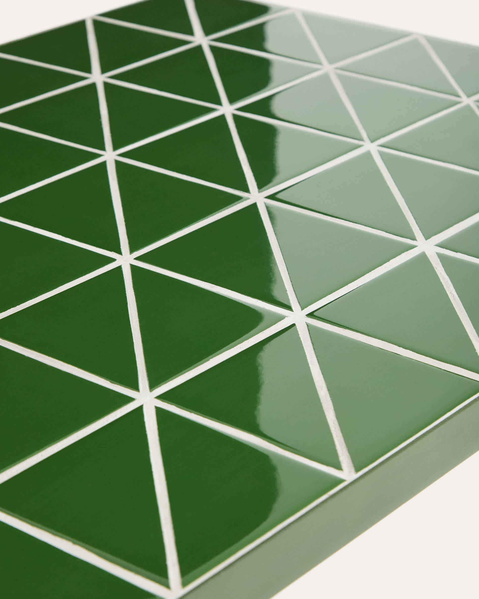 Maurina side table in green galvanised steel with ecru tiles 81 x 51 cm