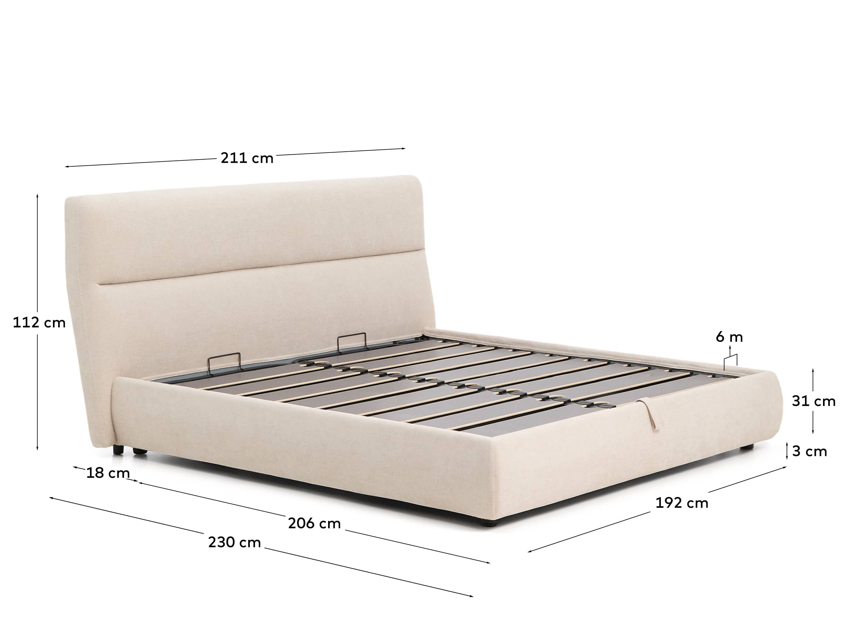 Dafra beige chenille removable-cover bed with ottoman base for 180 x 200 cm mattress
