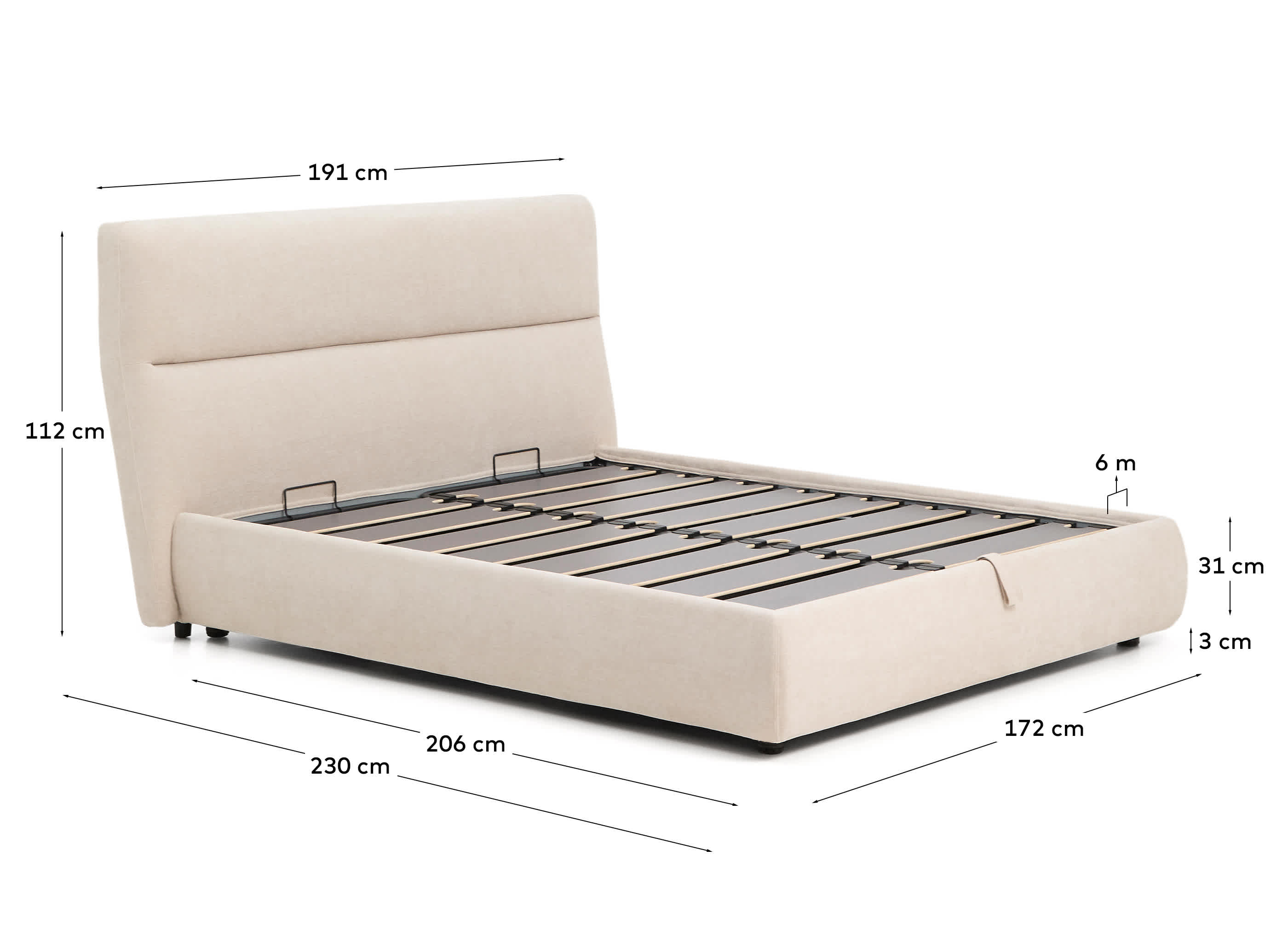 Dafra beige chenille removable-cover bed with ottoman base for 160 x 200 cm mattress