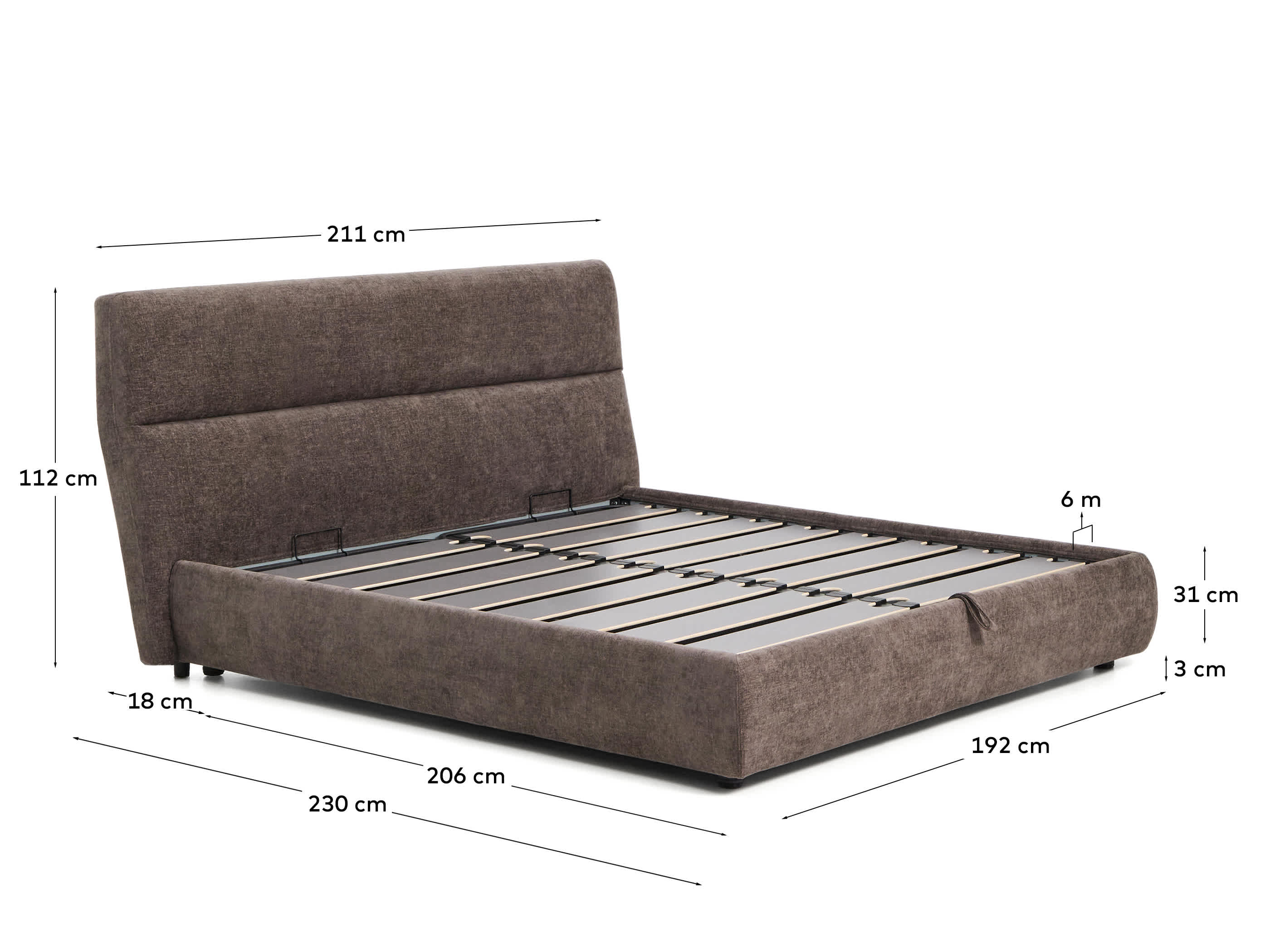 Dafra dark brown chenille removable-cover bed with ottoman base for a 180 x 200 cm mattress