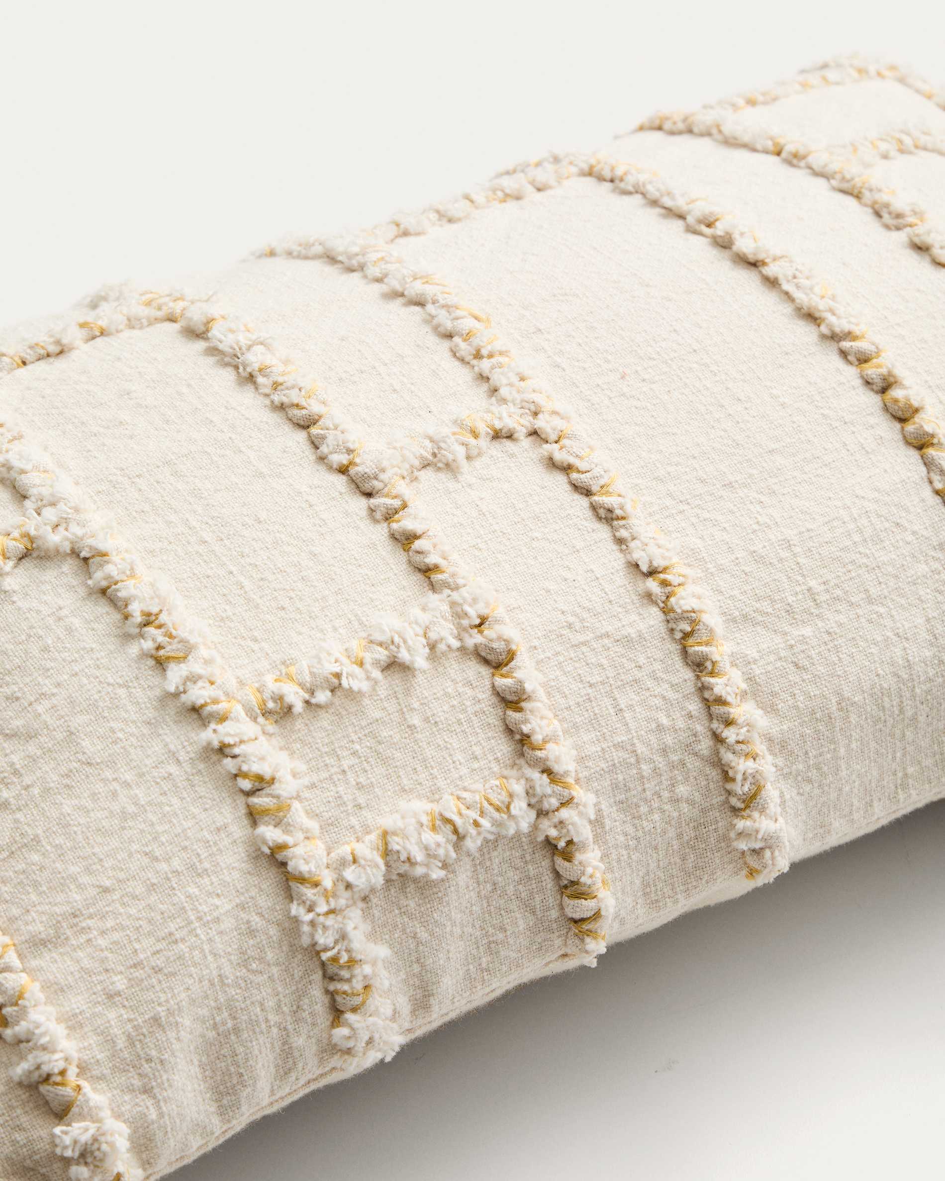 Verion yellow cushion cover with embroidered geometric detail 30 x 50cm