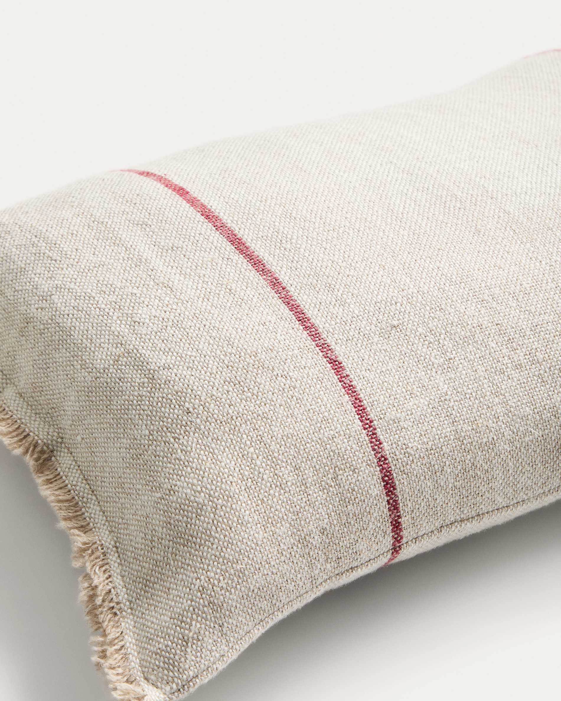 Lidore cushion cover in beige linen with contrasting red stripes 30 x 50cm