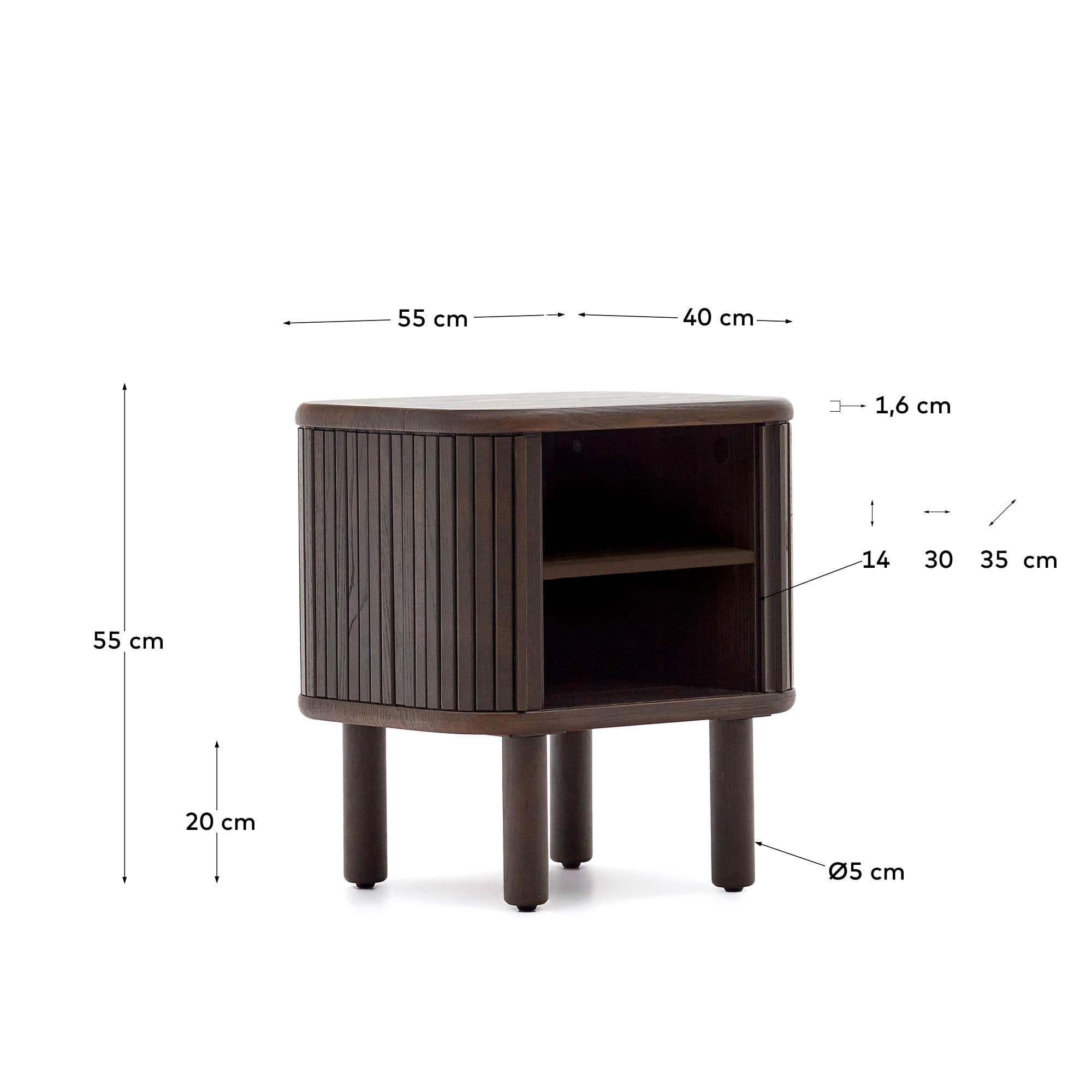 Mailen bedside table in ash veneer with a dark finish 50 x 55 cm