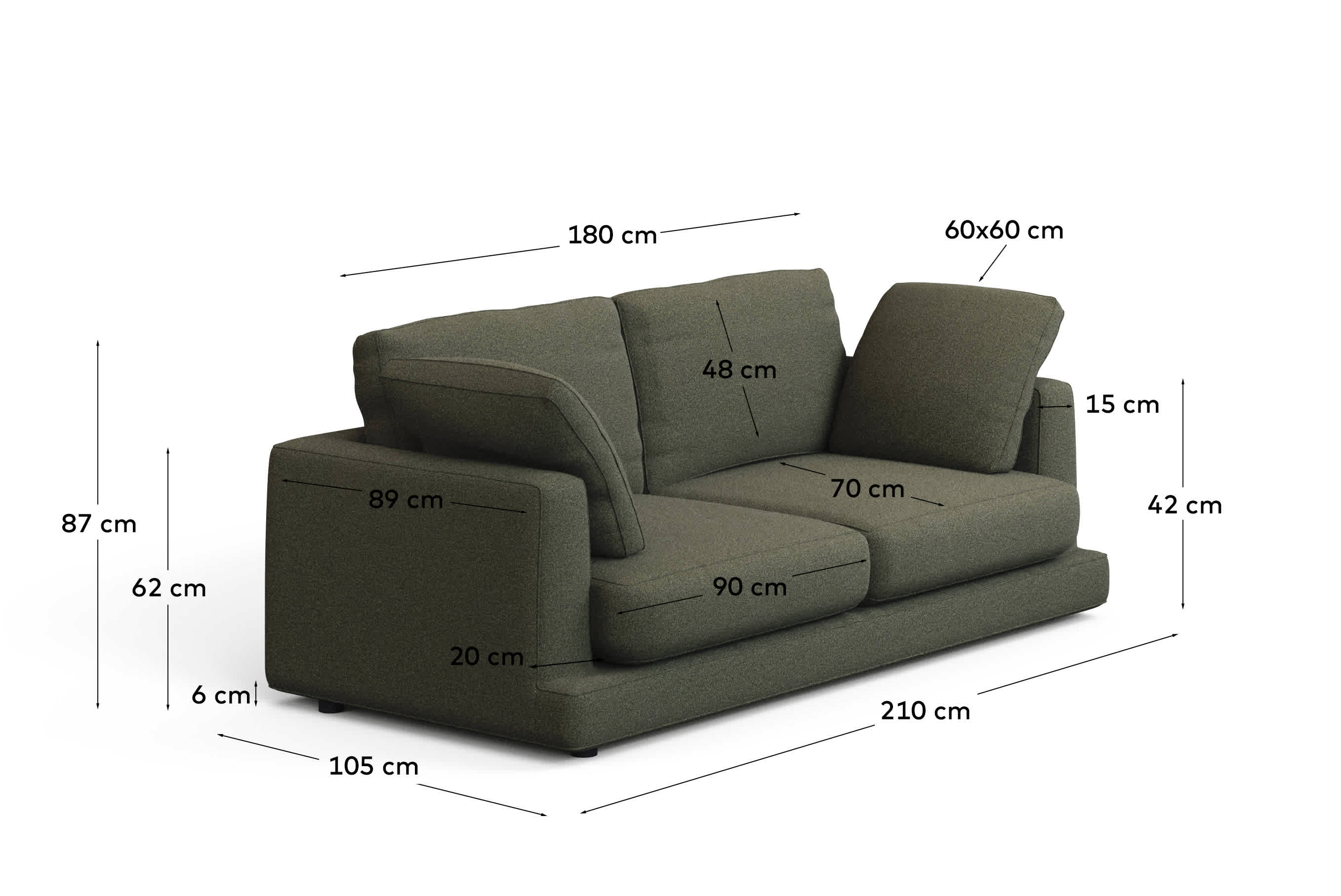 Gala 3-seater sofa in dark green chenille FSC Mix Credit 210 cm