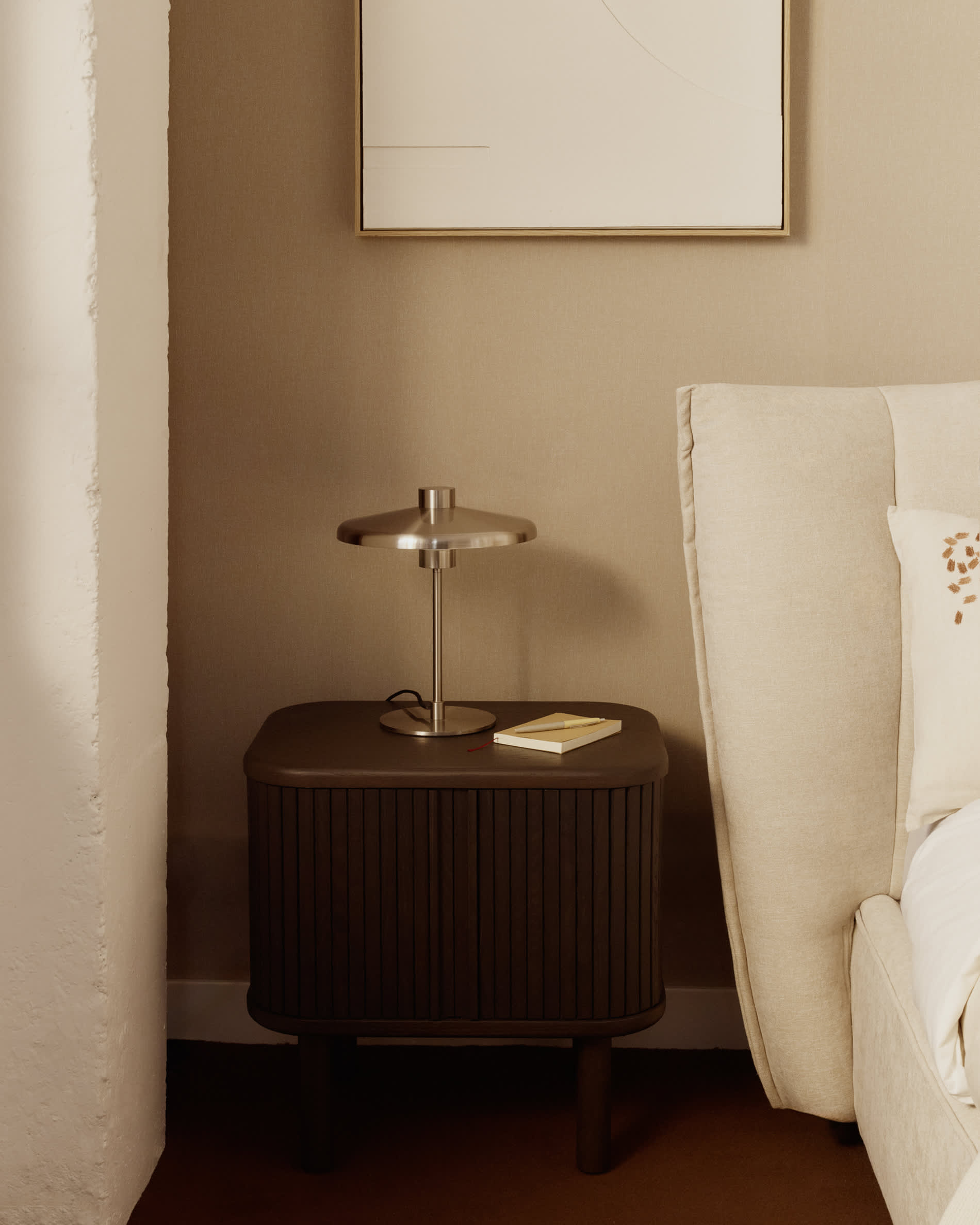 Nuvira table lamp in light grey brushed metal