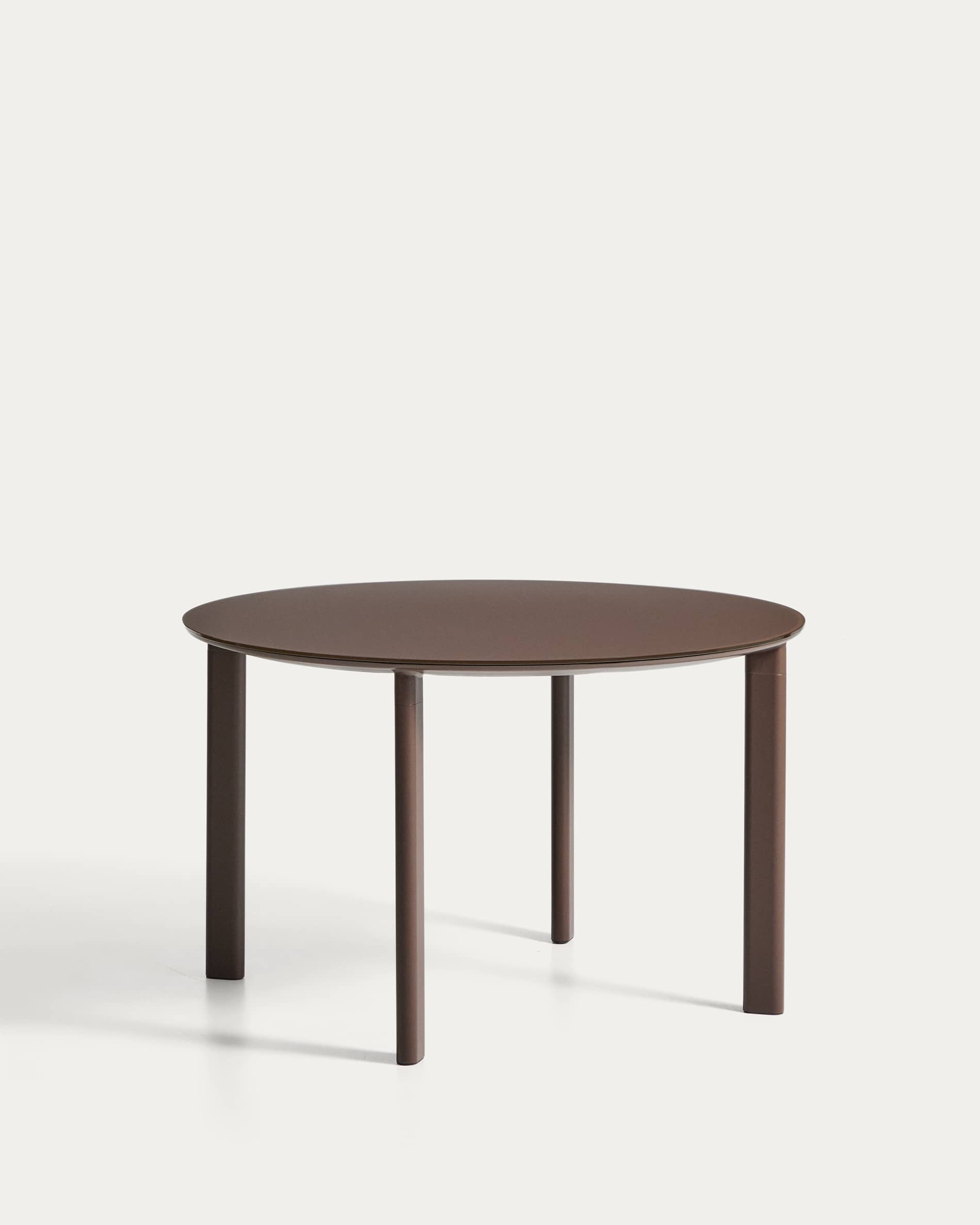 Erice round table in aluminium and brown tempered glass Ø120 cm