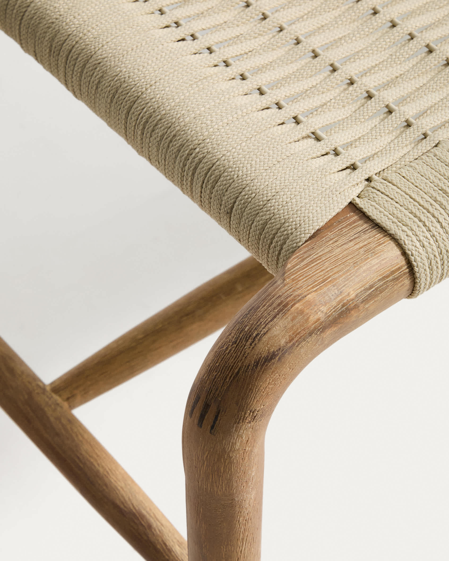 Alipa bench in FSC 100% solid acacia wood and ecru rope cord 180 cm