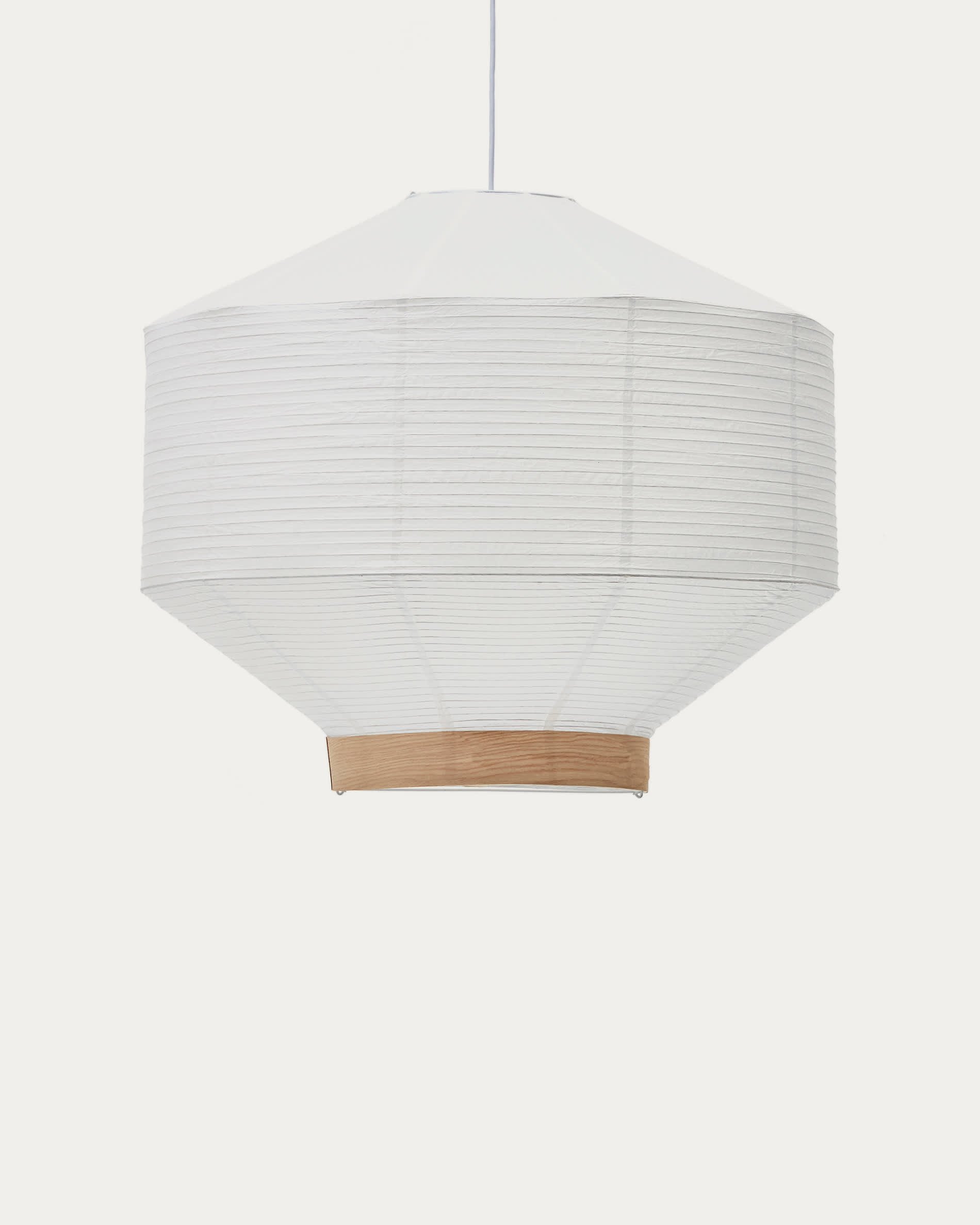 Hila ceiling lamp screen in white paper with natural wood veneer Ø 80 cm