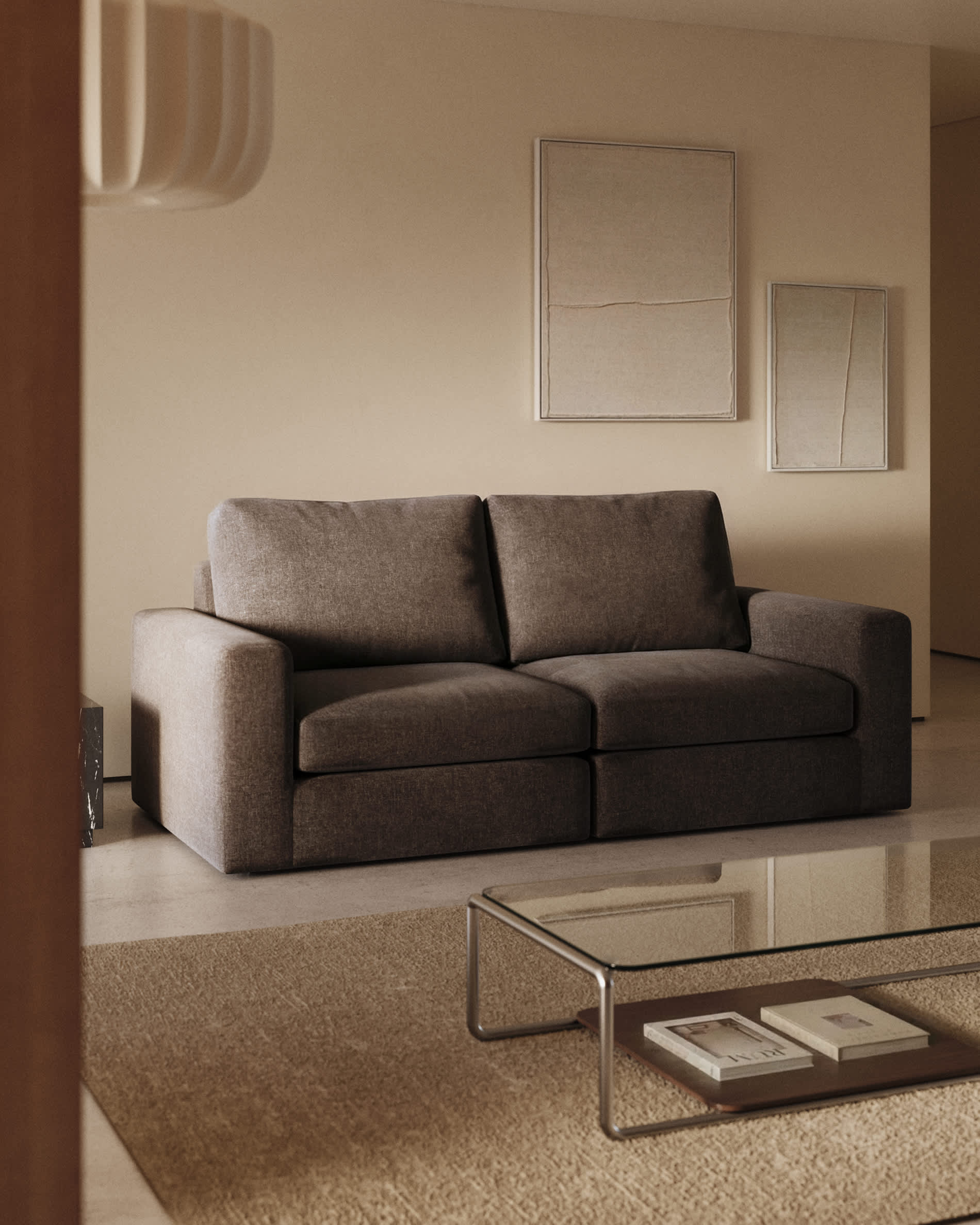 Alea dark brown chenille 3-seater modular sofa with removable cover 220cm