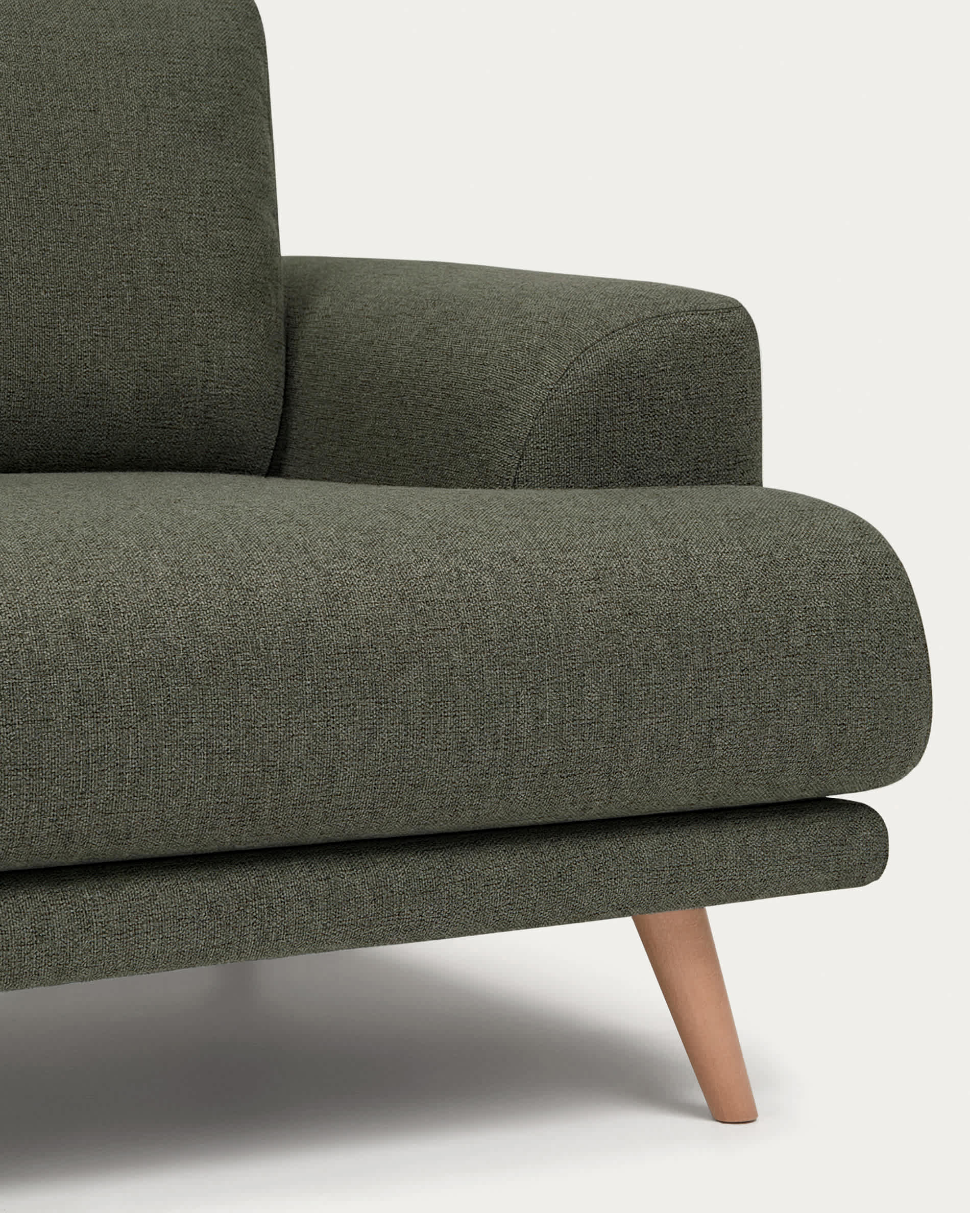 Karin 3-seater sofa in dark green chenille with solid beech wood legs in natural colour finish 231 cm