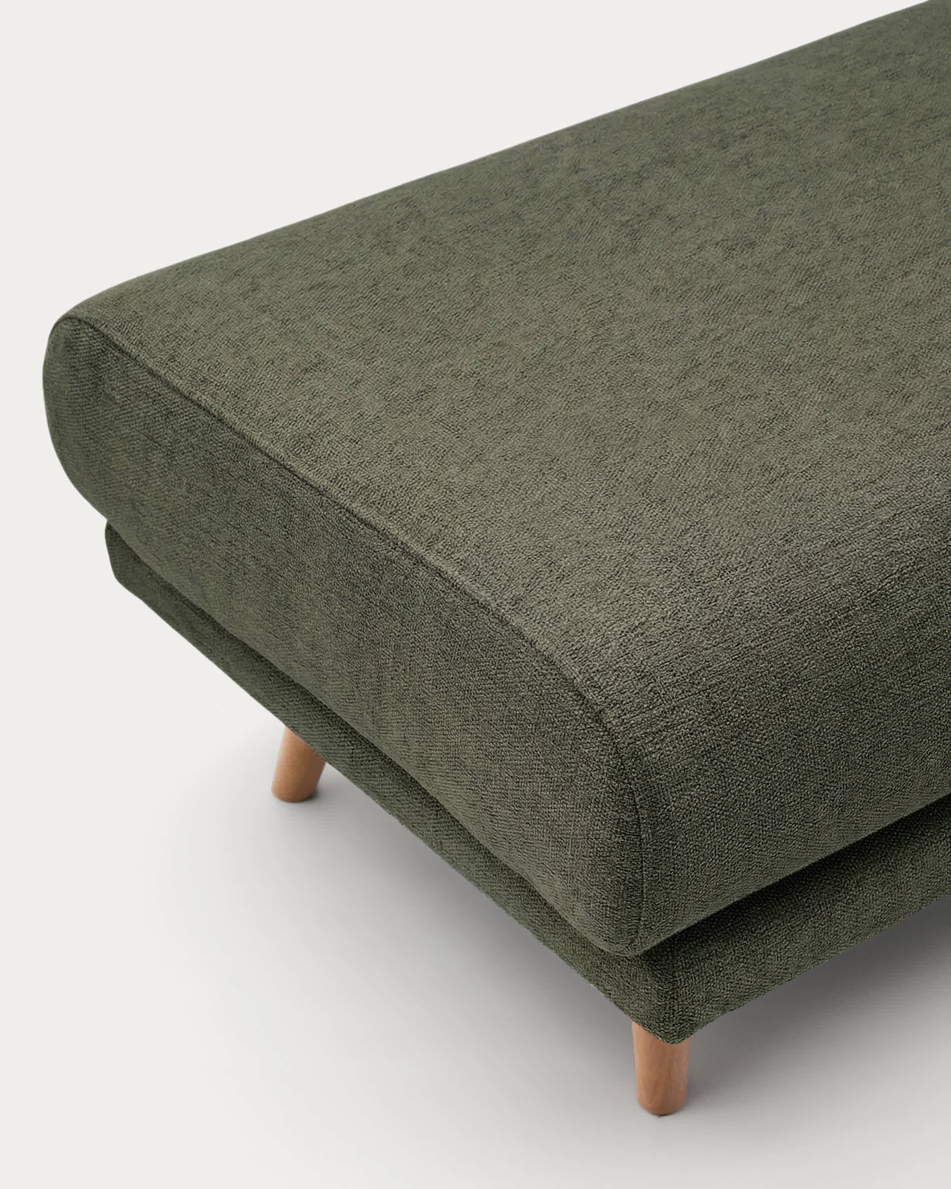 Karin footrest in dark green chenille with solid beech wood legs 90 x 70cm