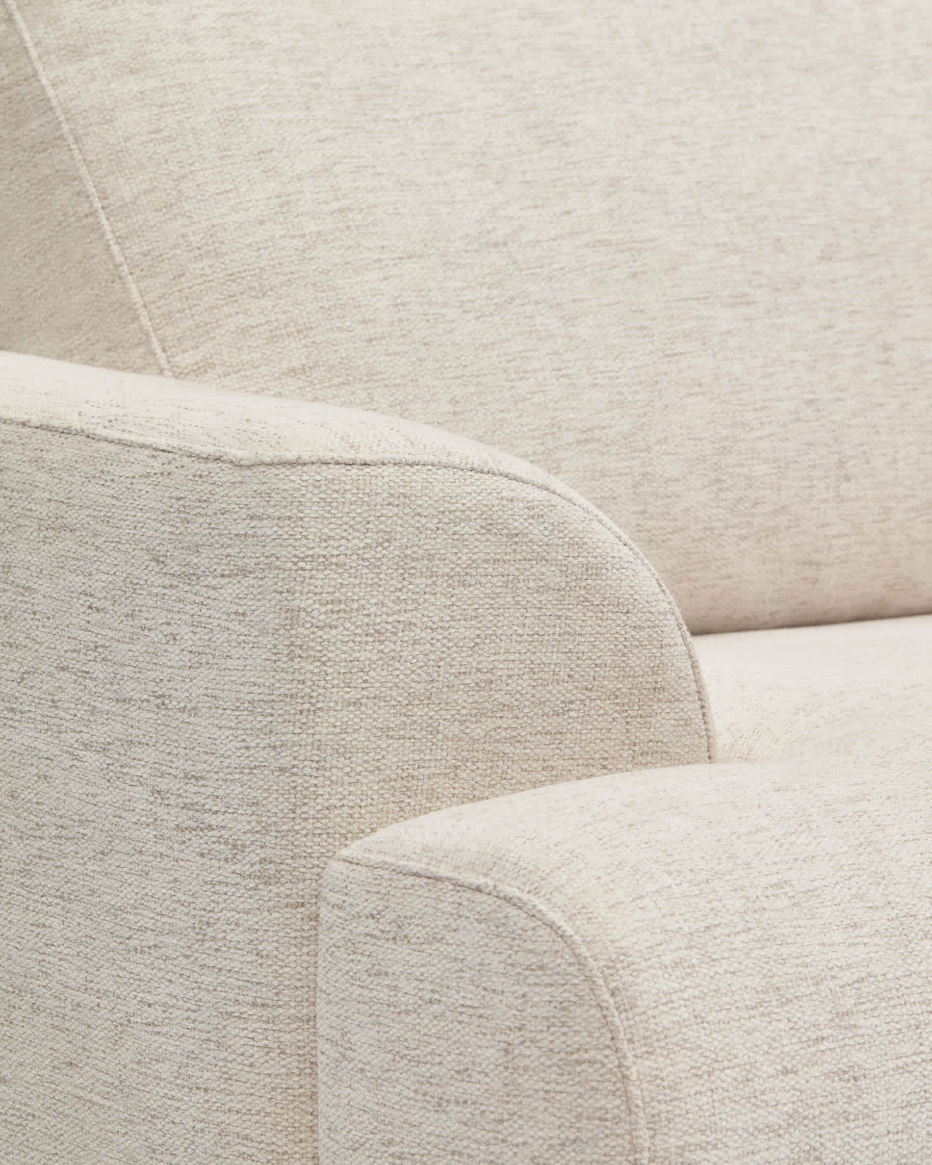 Karin 2-seater sofa in beige chenille with solid beech wood legs in natural colour finish 211 cm