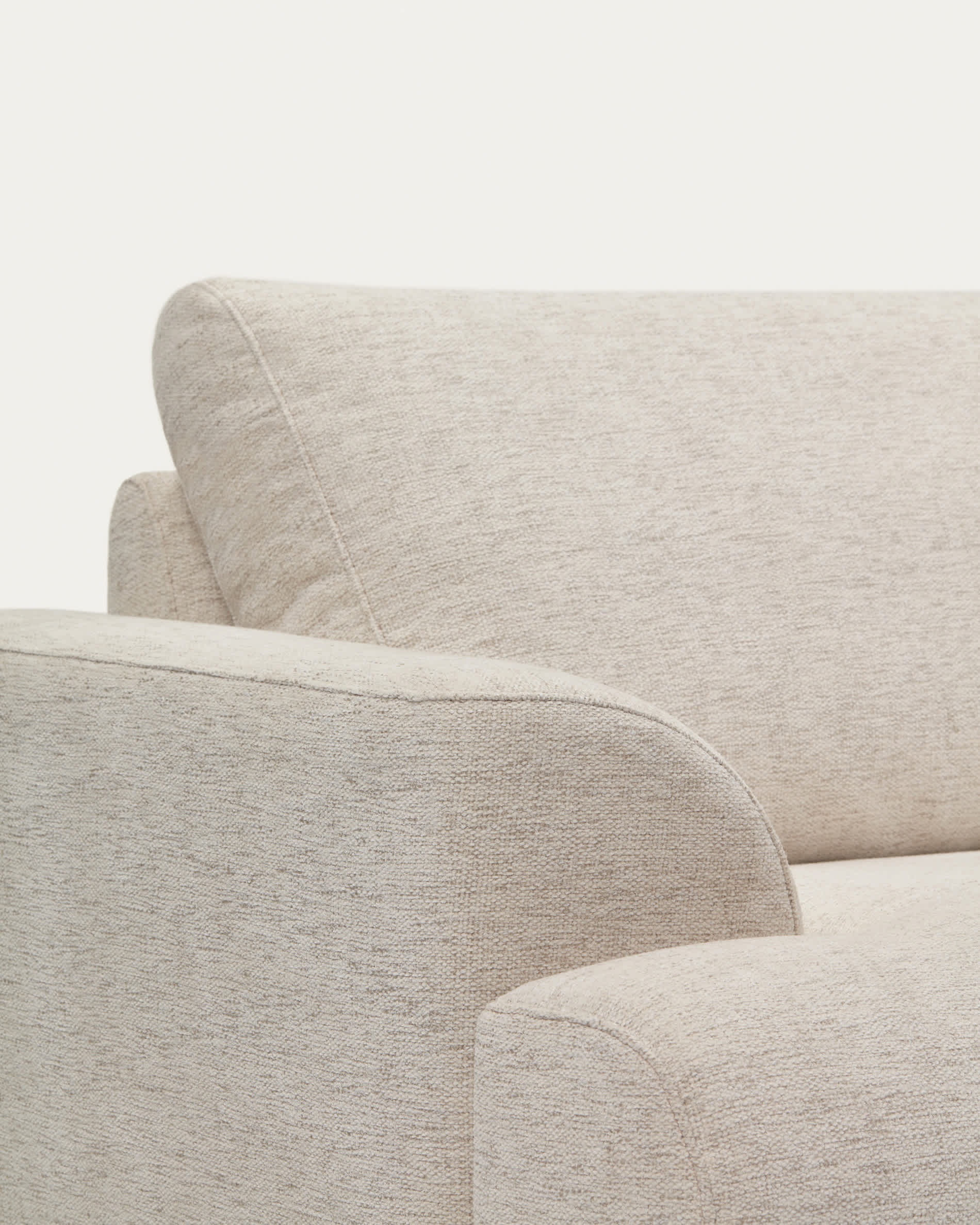 Karin 3-seater sofa in beige chenille with solid beech wood legs in natural colour finish 228 cm