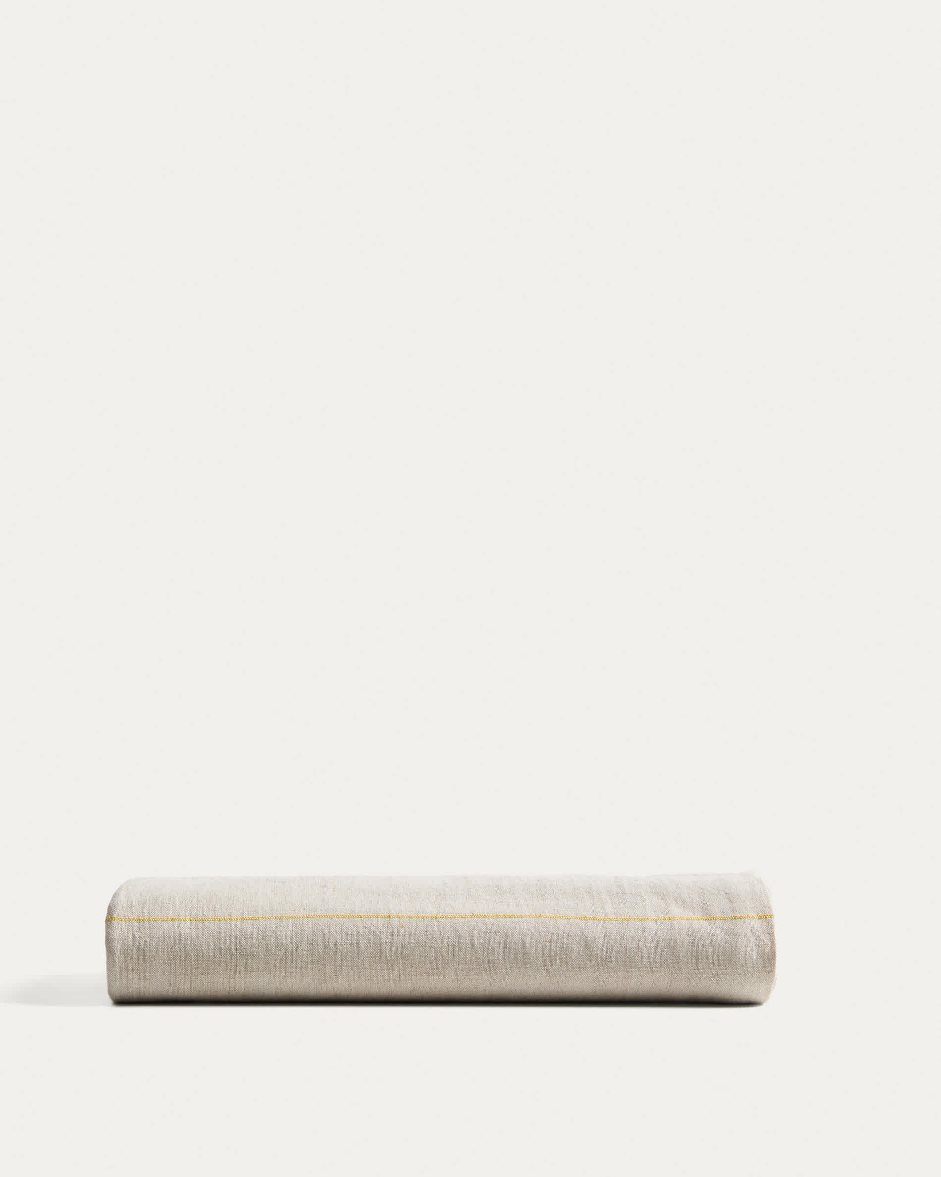 Ulaen beige cotton and linen tablecloth with yellow stripes 170 x 250cm
