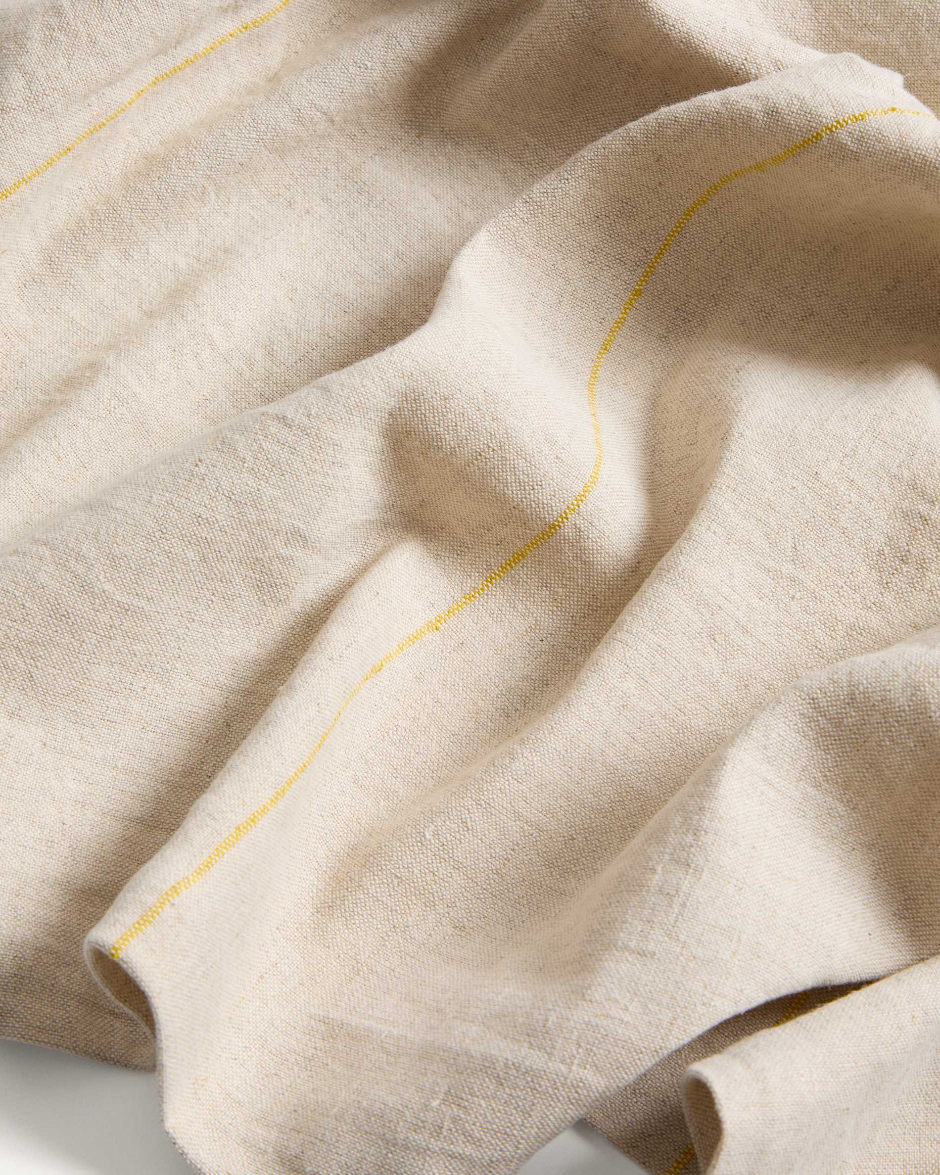 Ulaen beige cotton and linen tablecloth with yellow stripes 170 x 250cm
