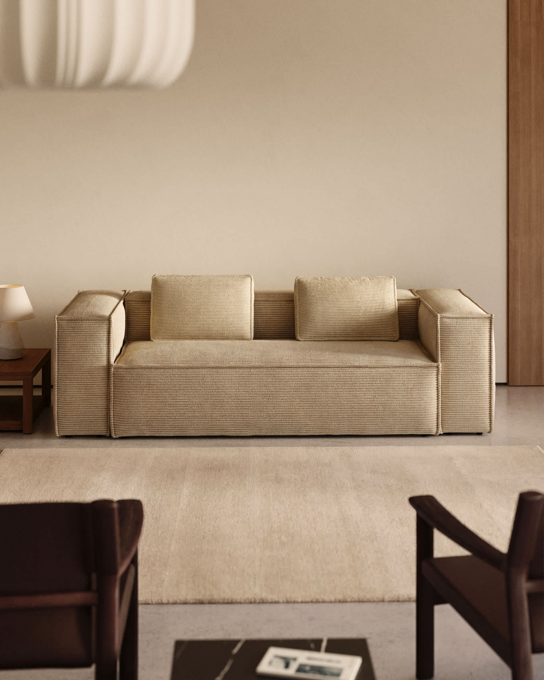 Blok fire-retardant 3-seater sofa in thick ecru corduroy 240cm FSC Mix Credit