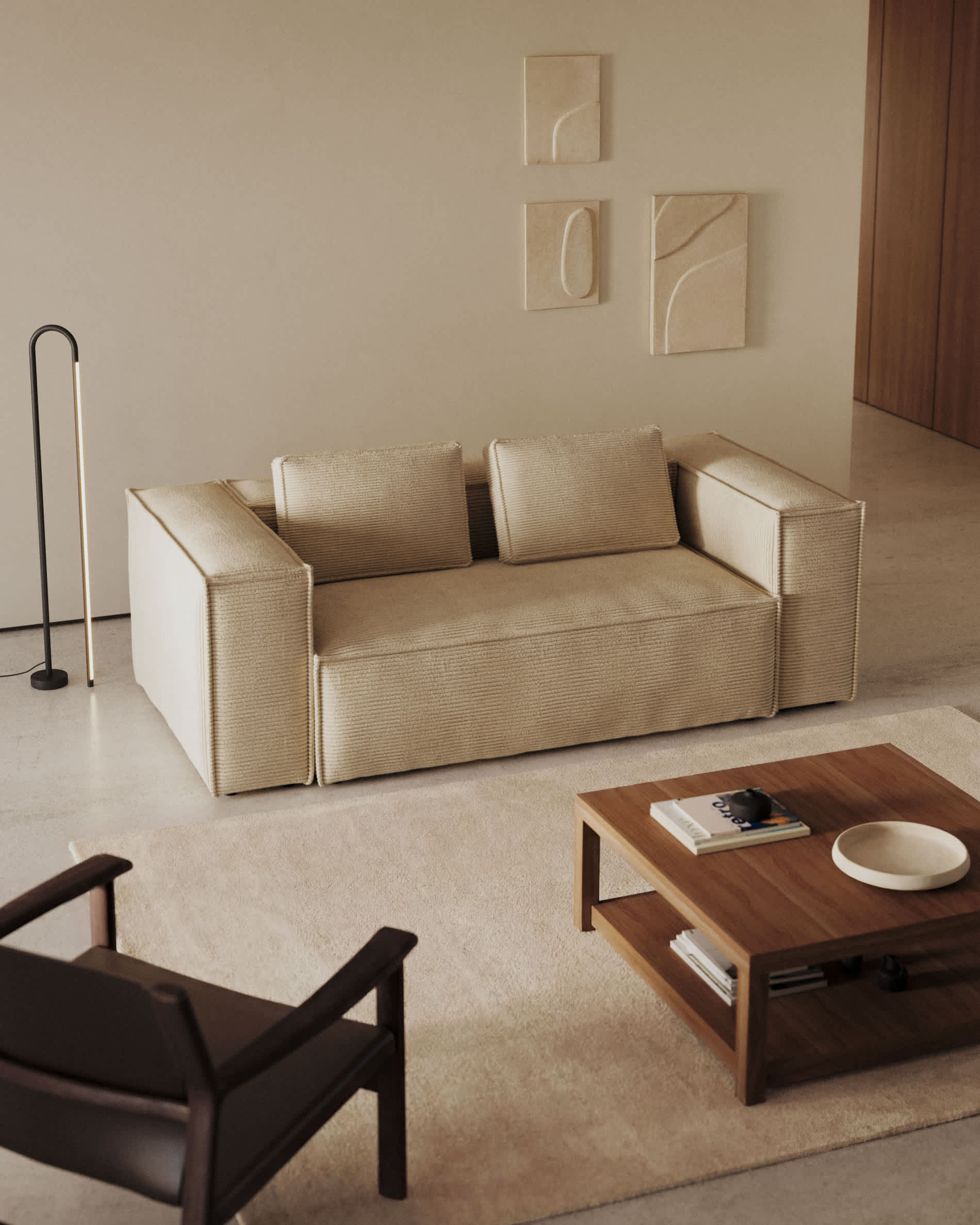 Blok fire-retardant 2-seater sofa in thick ecru corduroy 210cm FSC Mix Credit