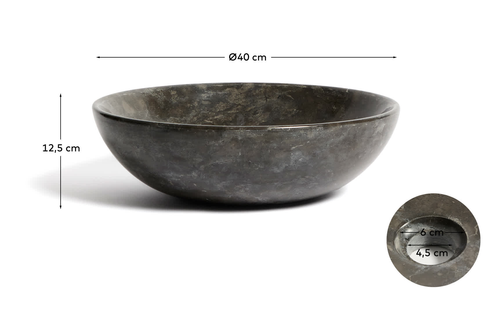 Darnen grey marble countertop washbasin Ø 35cm